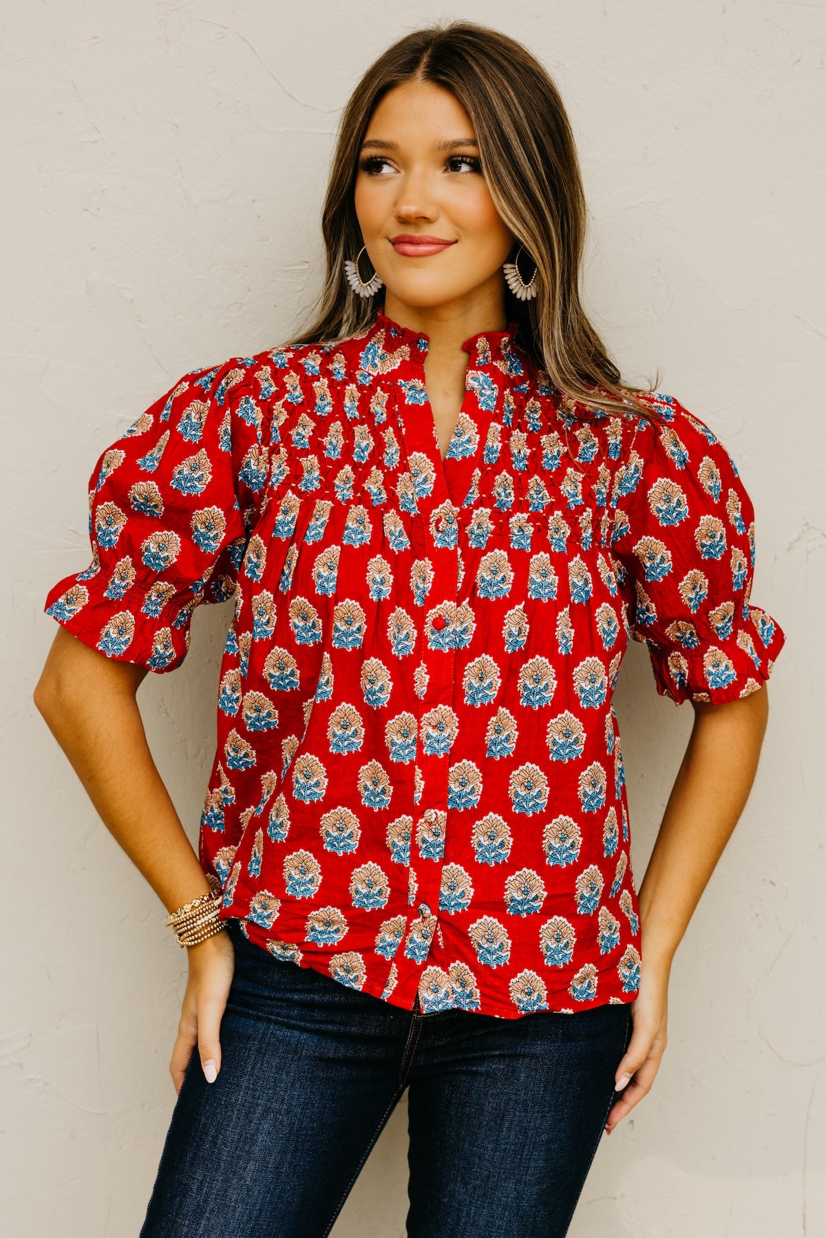 The Mara Button Up Print Top