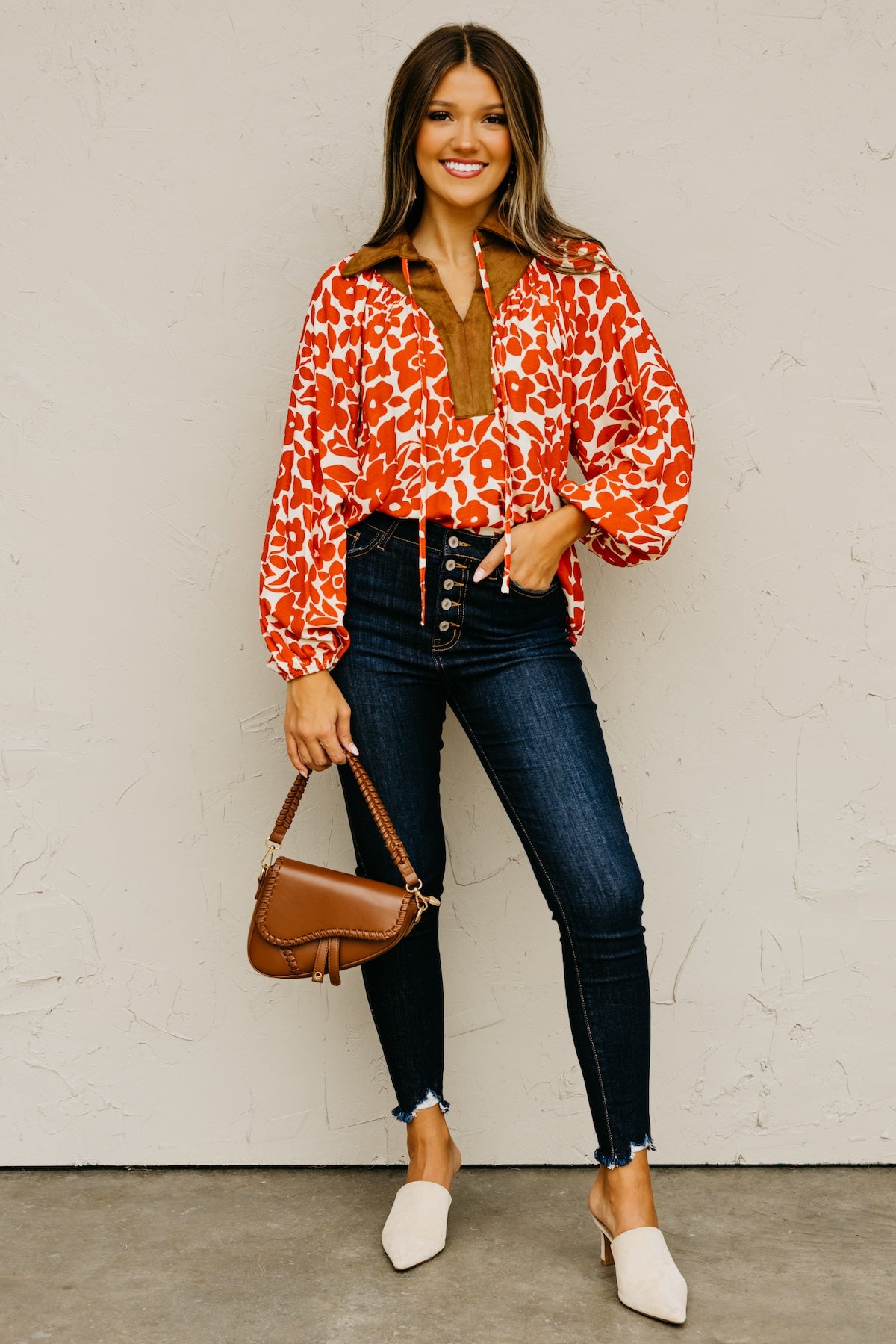 The Cyndee Mix Media Felt Floral Top