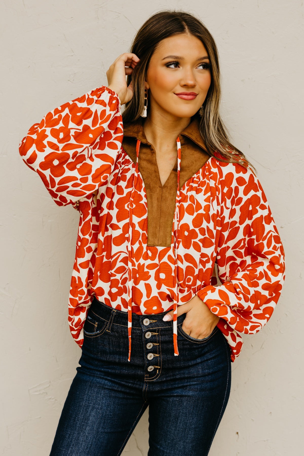 The Cyndee Mix Media Felt Floral Top