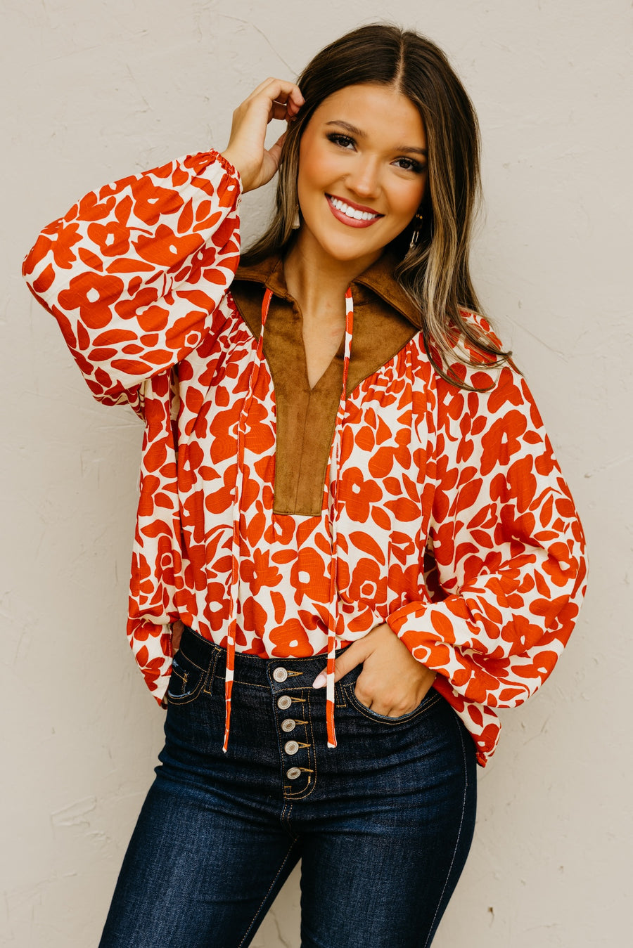 The Cyndee Mix Media Felt Floral Top