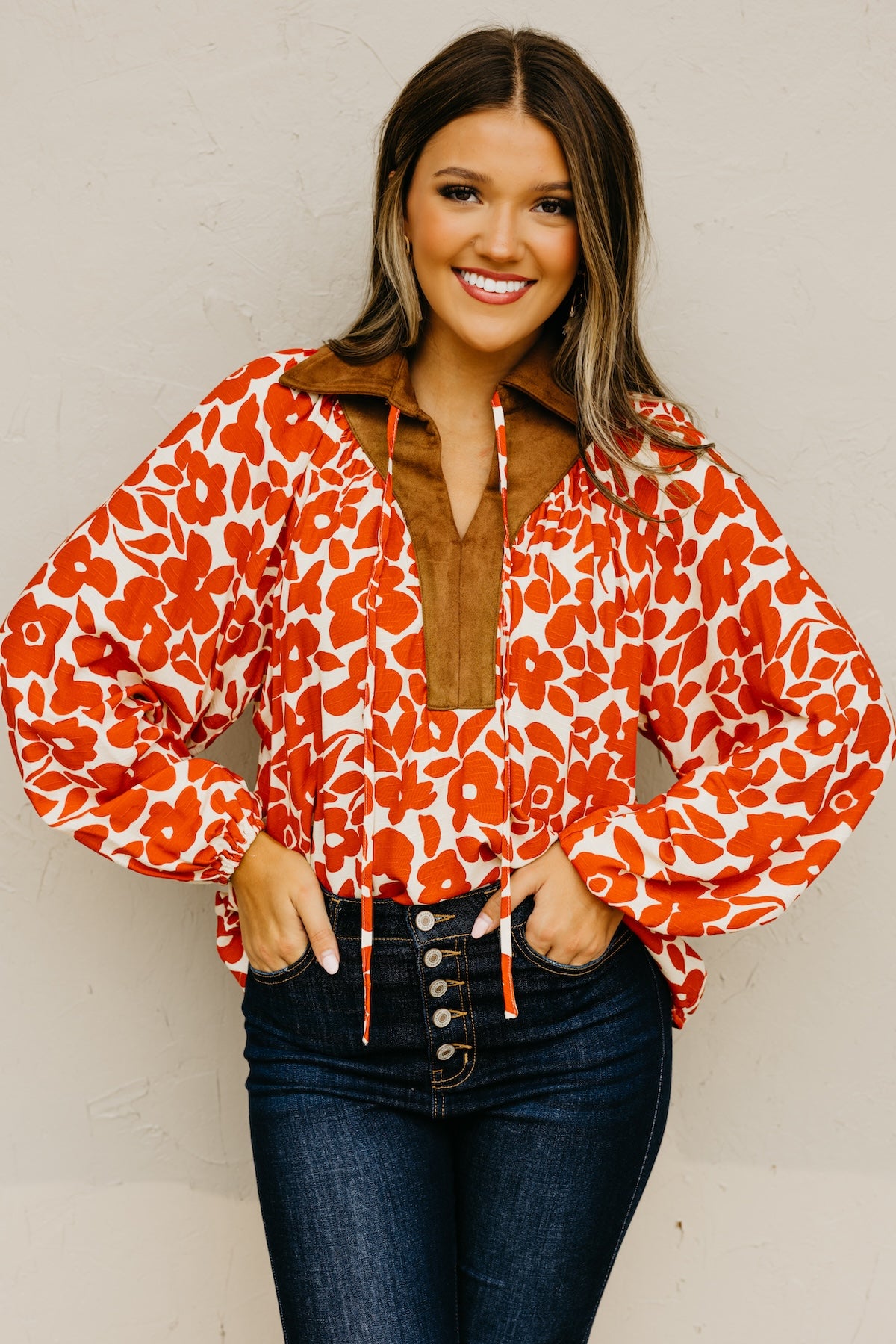 The Cyndee Mix Media Felt Floral Top