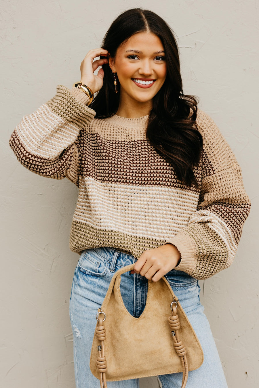 The Samantha Color Block Waffle Sweater