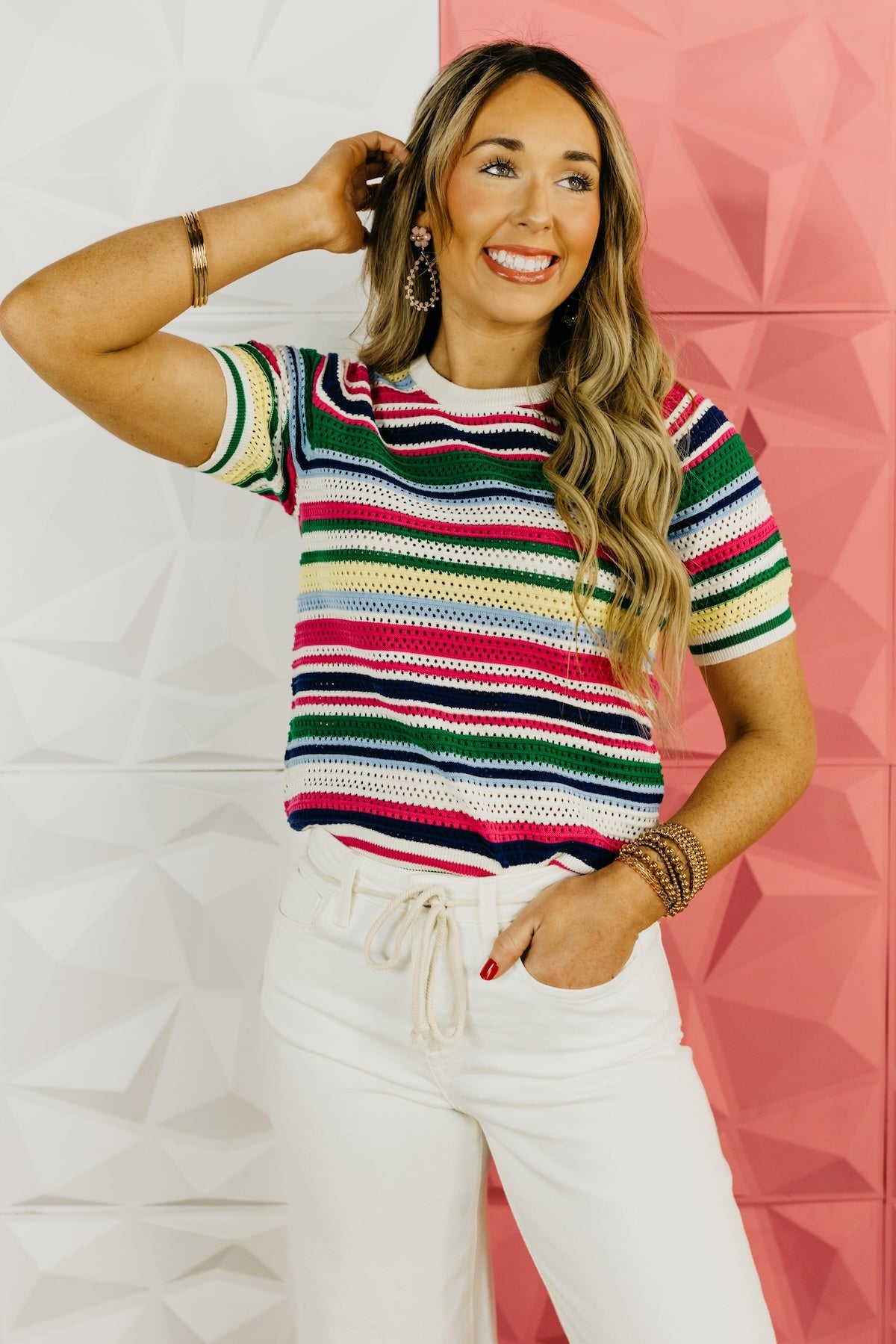 The Dominic Stripe Crochet Sweater Top