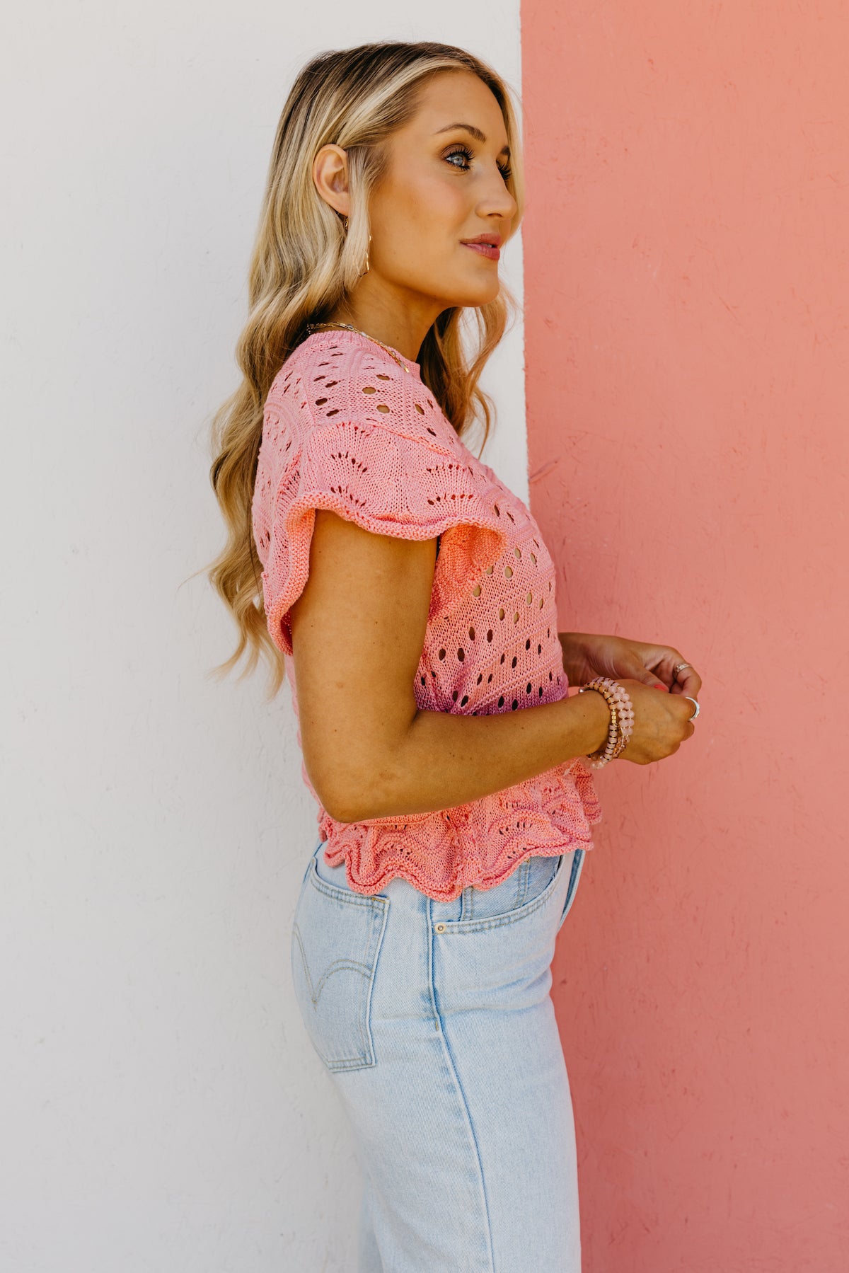 The Lionel Ruffle Trim Pointelle Sweater Top
