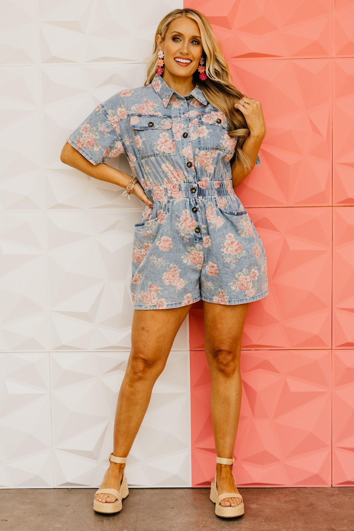 The Lexi Floral Print Chambray Romper
