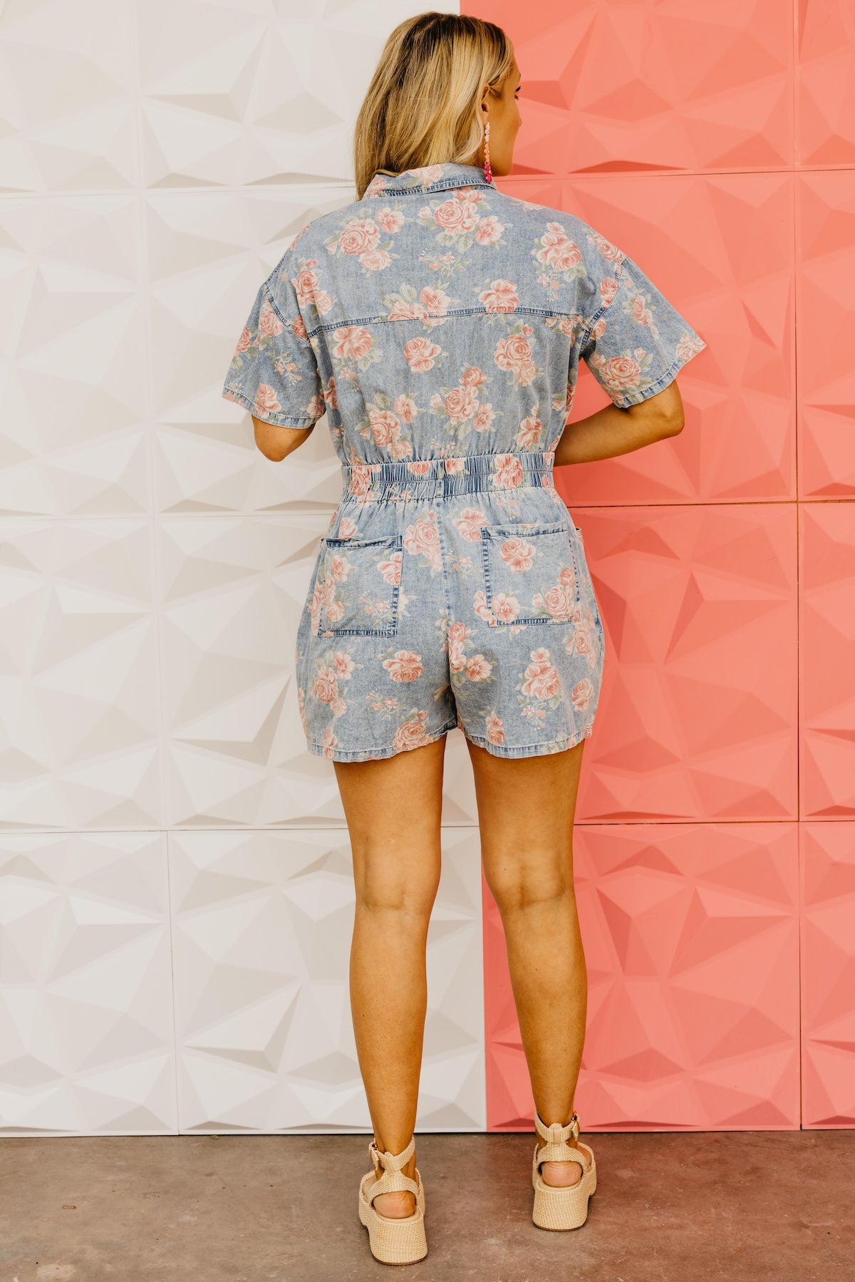 The Lexi Floral Print Chambray Romper