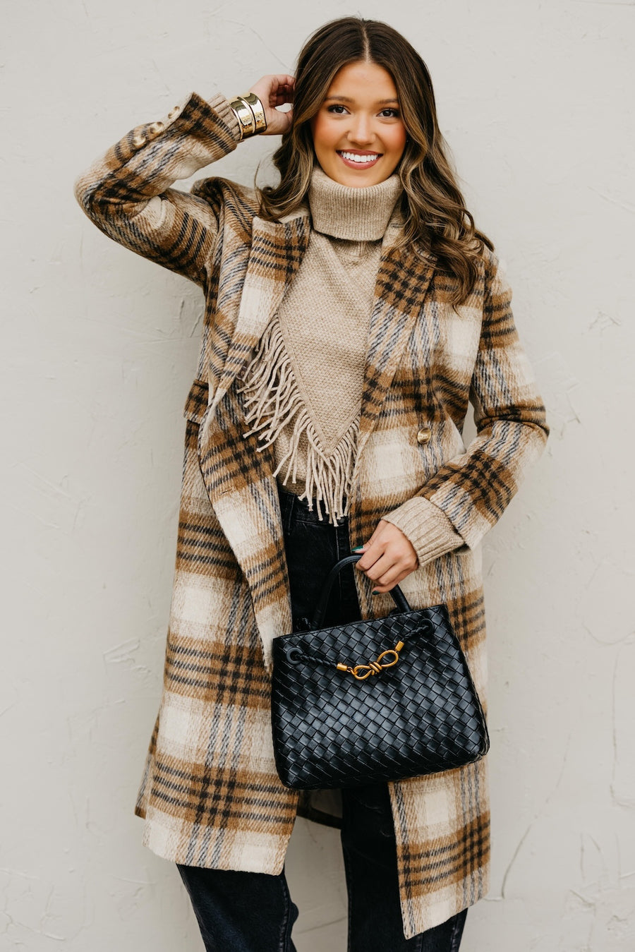 The Hazel Plaid Longline Duster Coat