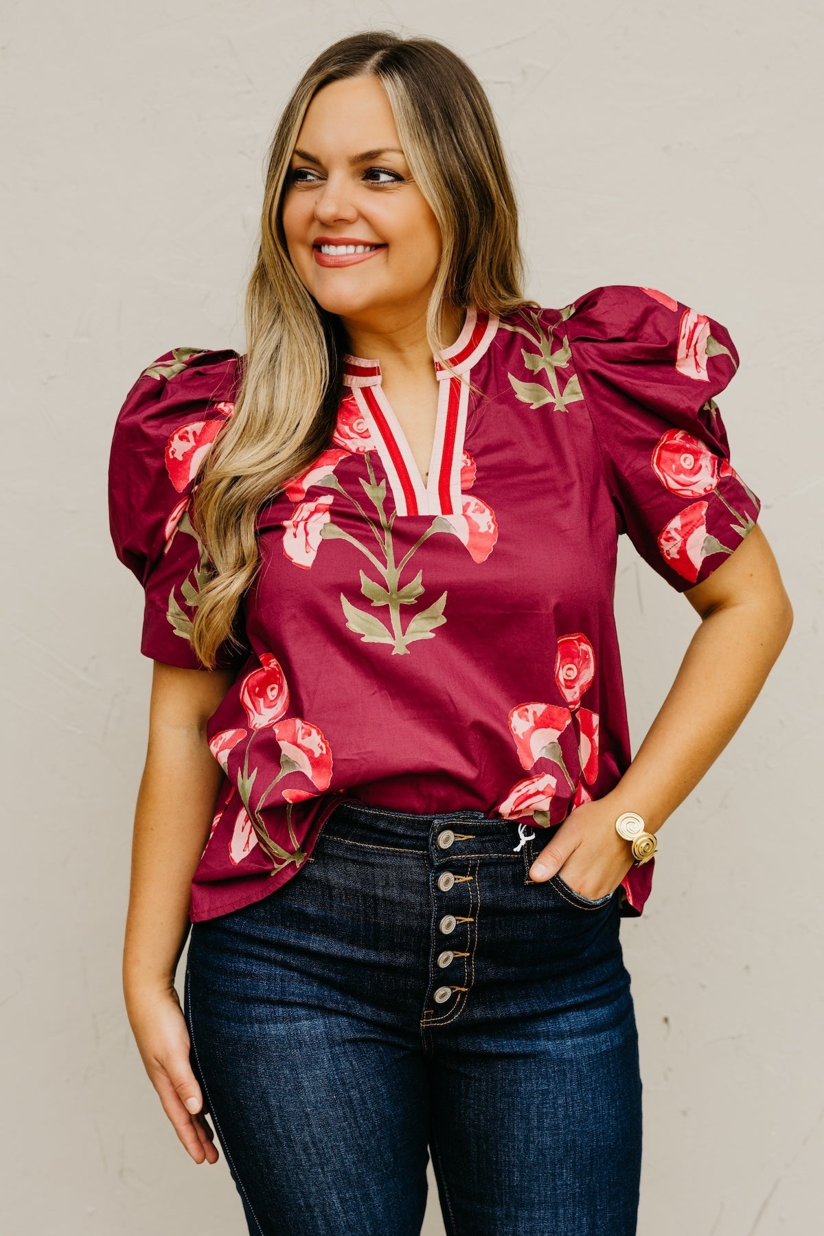 The Lauren Floral Woven Contrast Top
