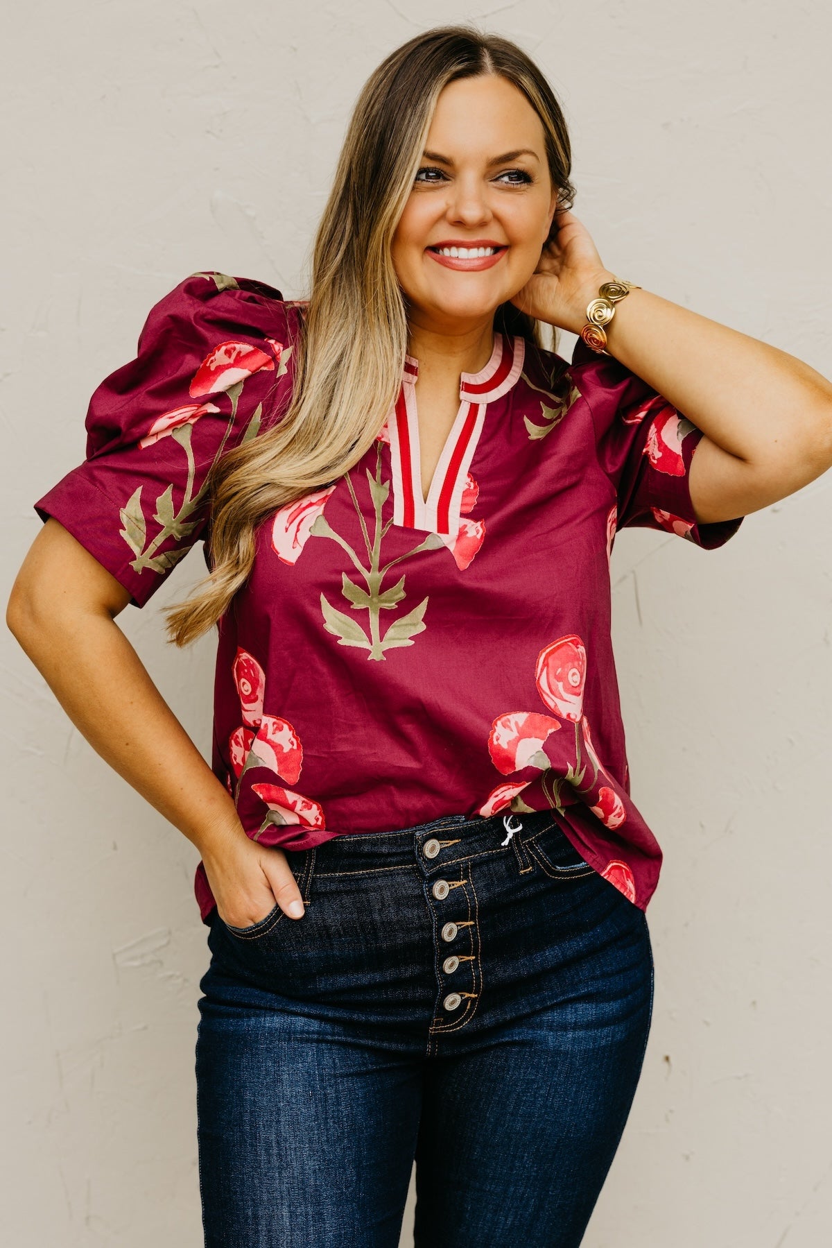 The Lauren Floral Woven Contrast Top