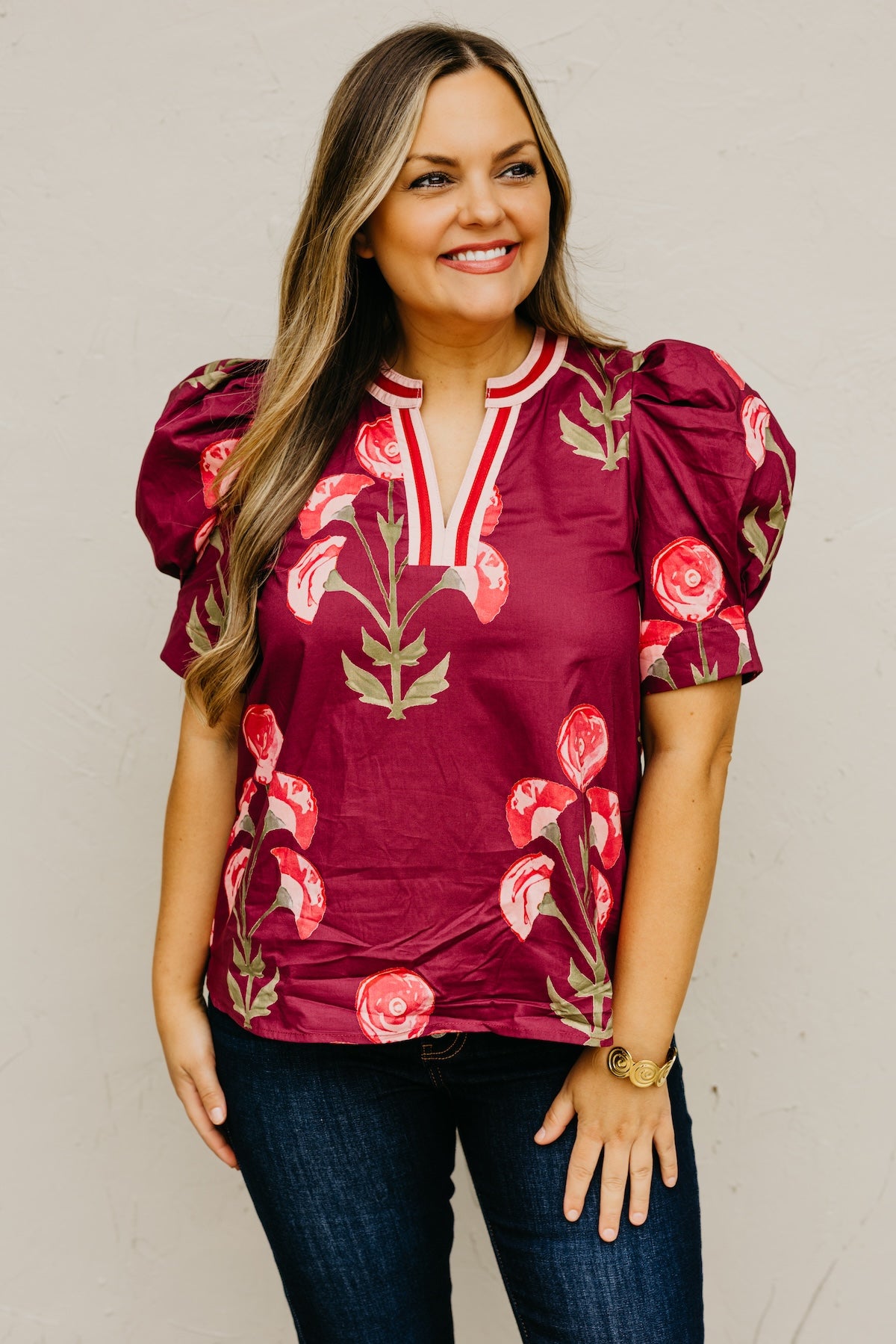 The Lauren Floral Woven Contrast Top