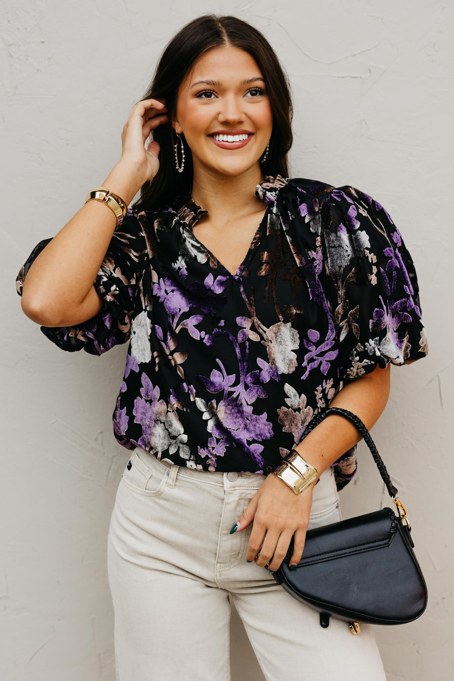 The Cam Velvet Puff Sleeve Top