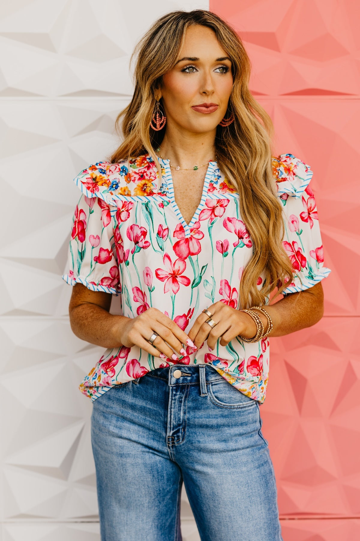The Ashlynn Floral Split Neck Blouse