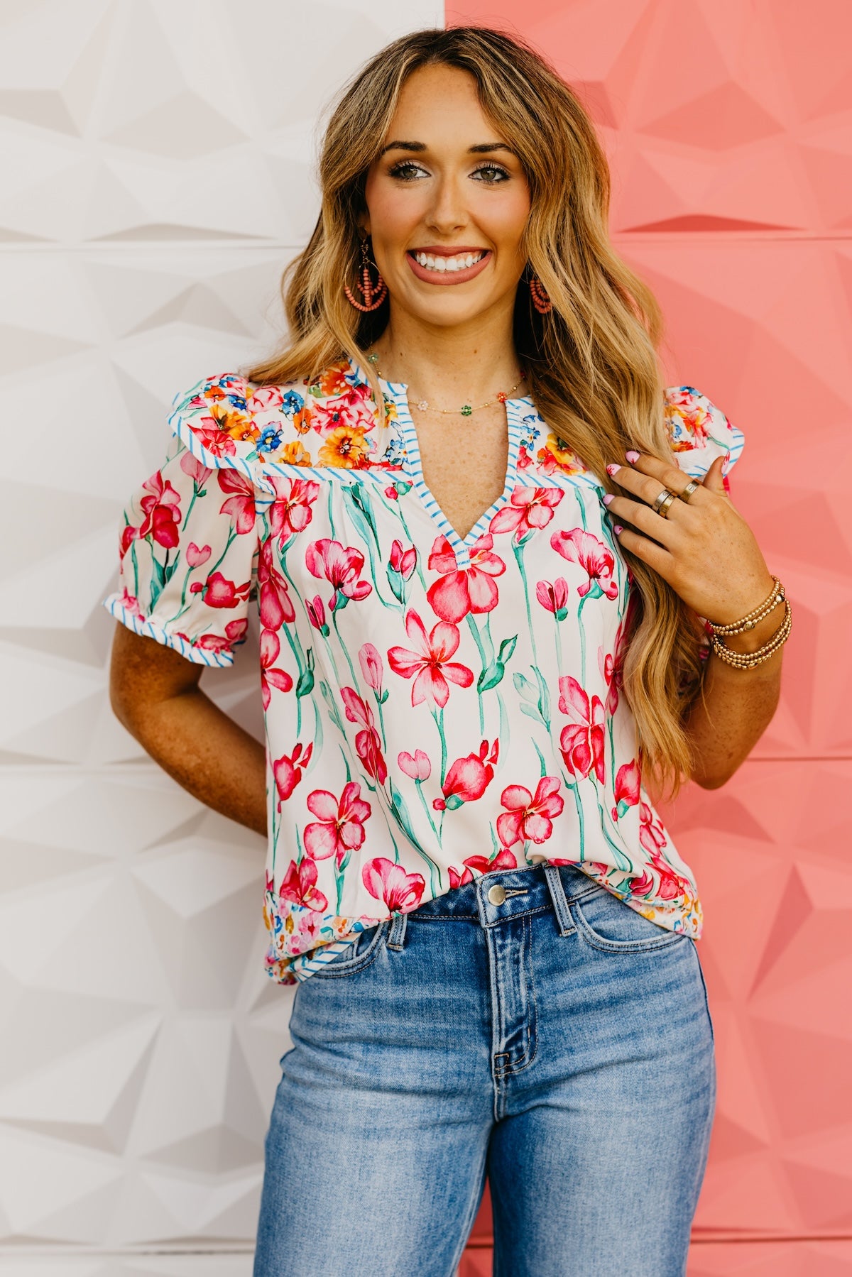 The Ashlynn Floral Split Neck Blouse