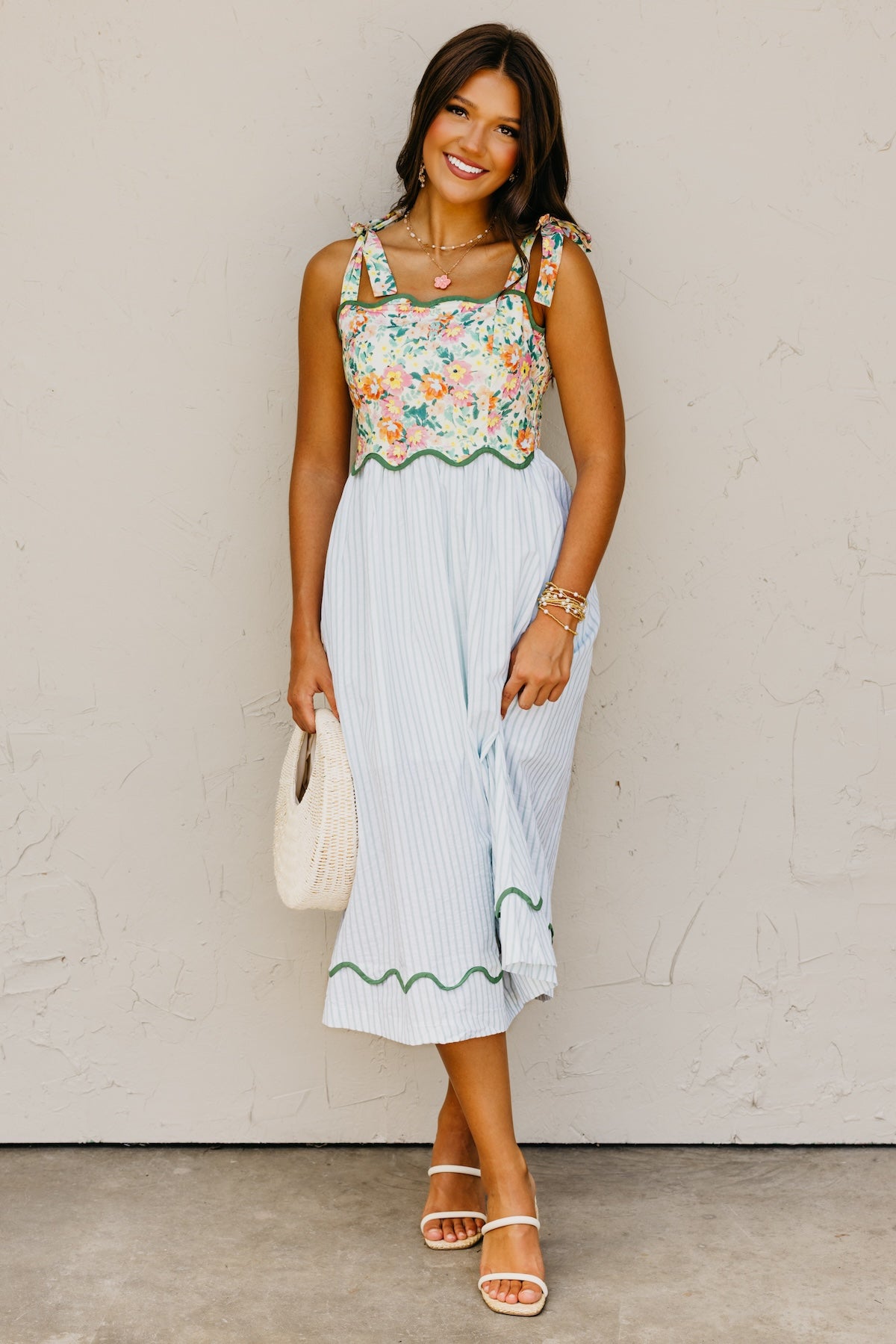 The Kepner Floral Mixed Media Midi Dress