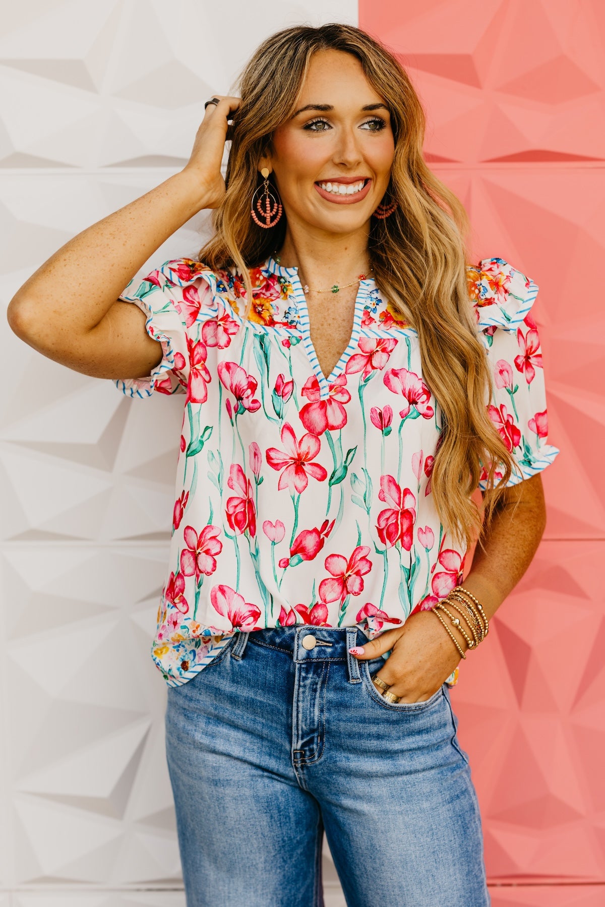 The Ashlynn Floral Split Neck Blouse