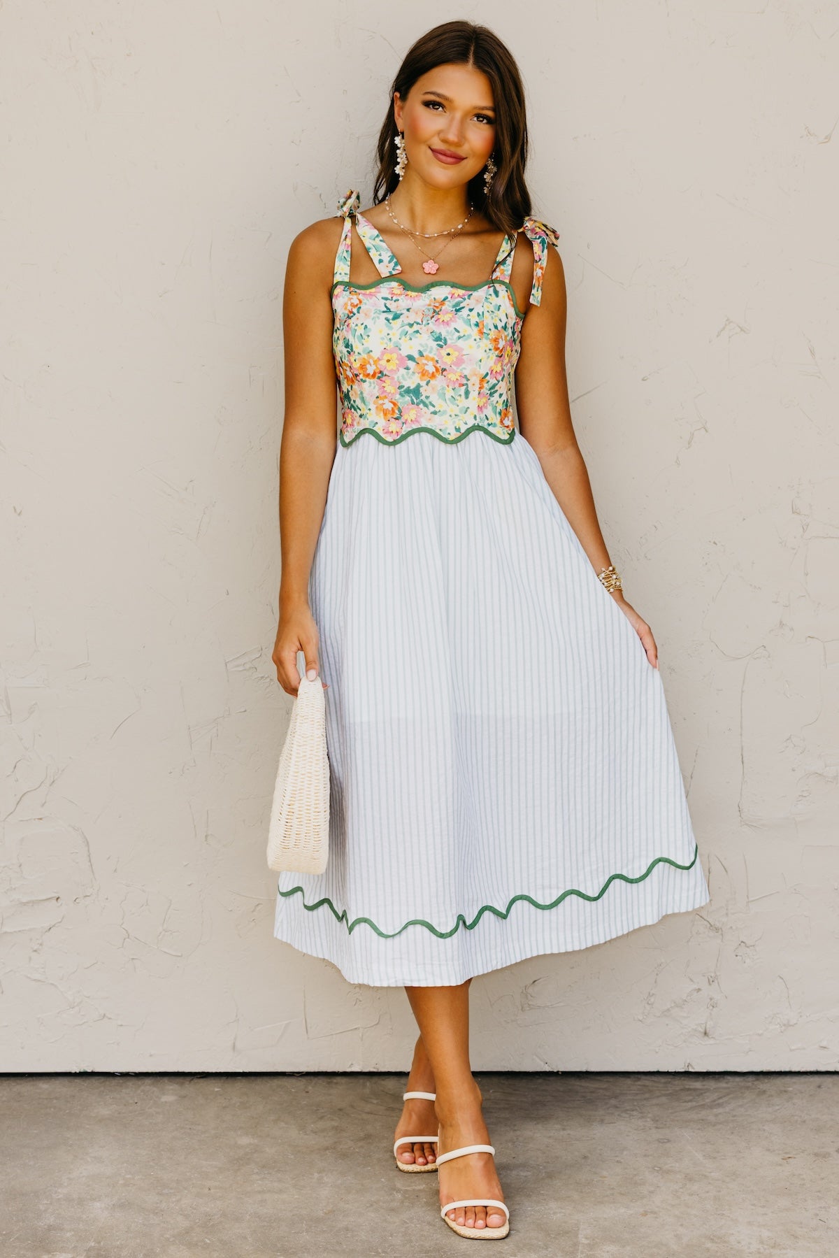 The Kepner Floral Mixed Media Midi Dress
