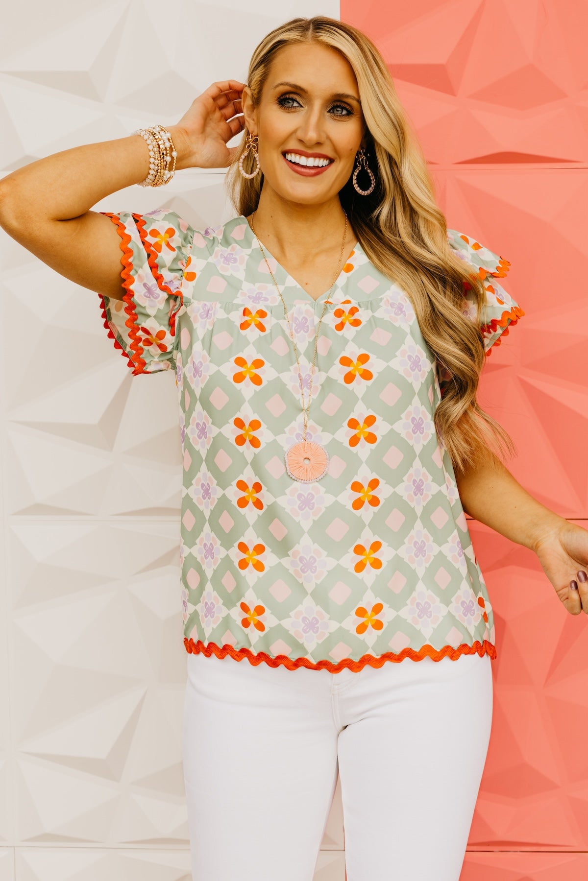 The Collin Geo Ric Rac Trim Blouse