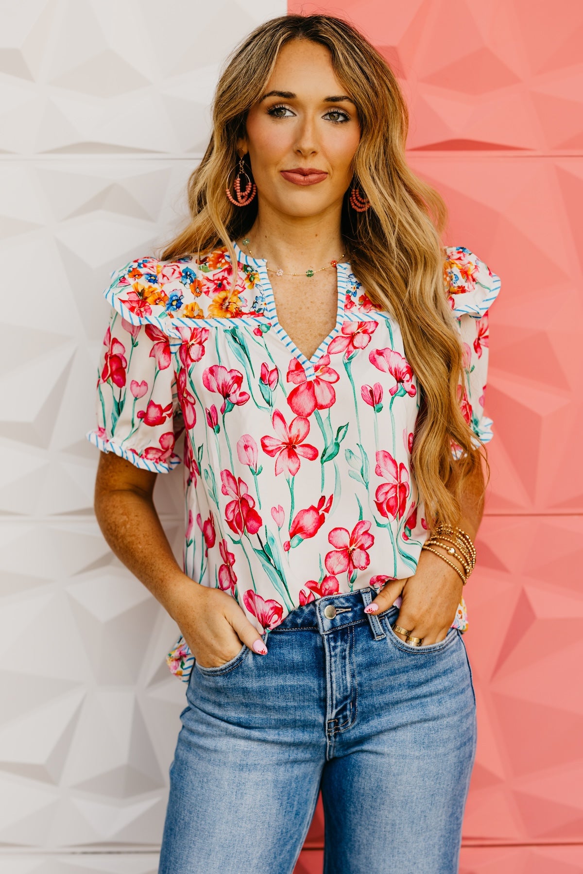 The Ashlynn Floral Split Neck Blouse