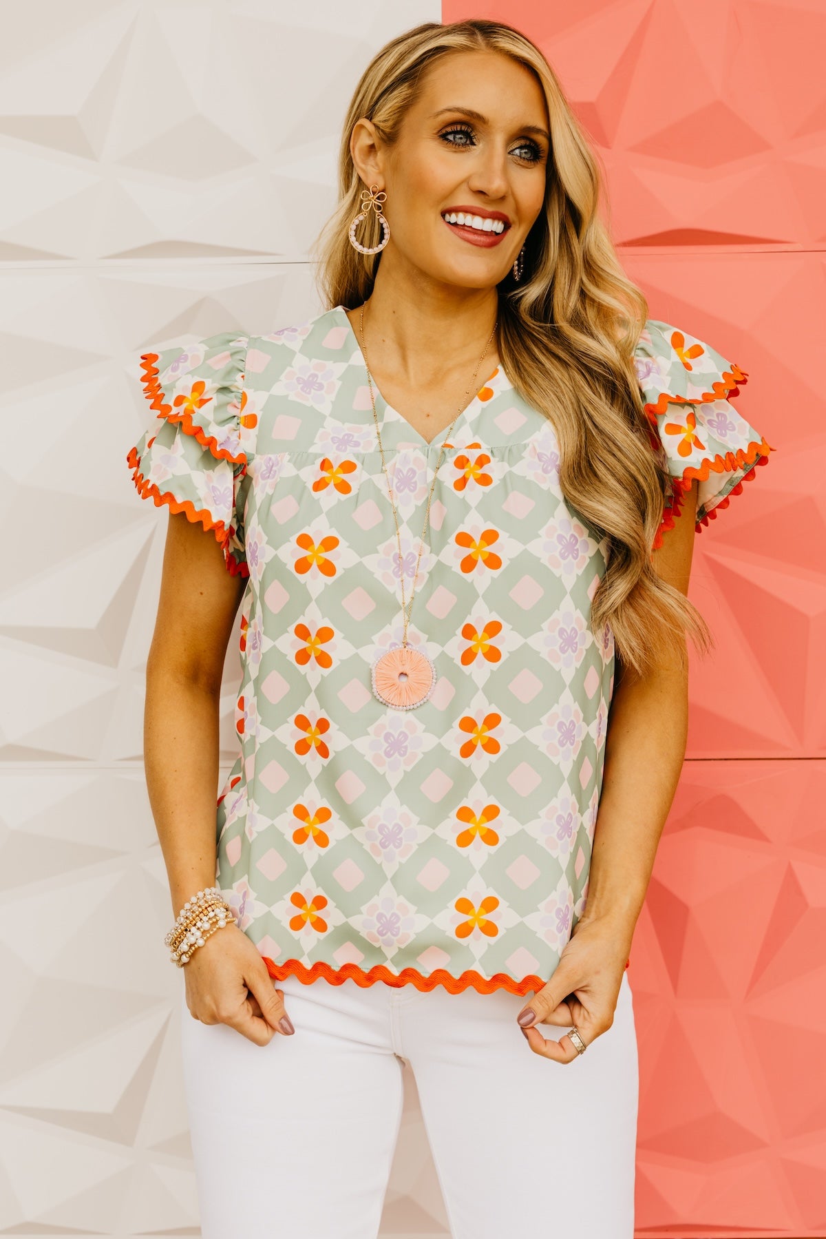 The Collin Geo Ric Rac Trim Blouse