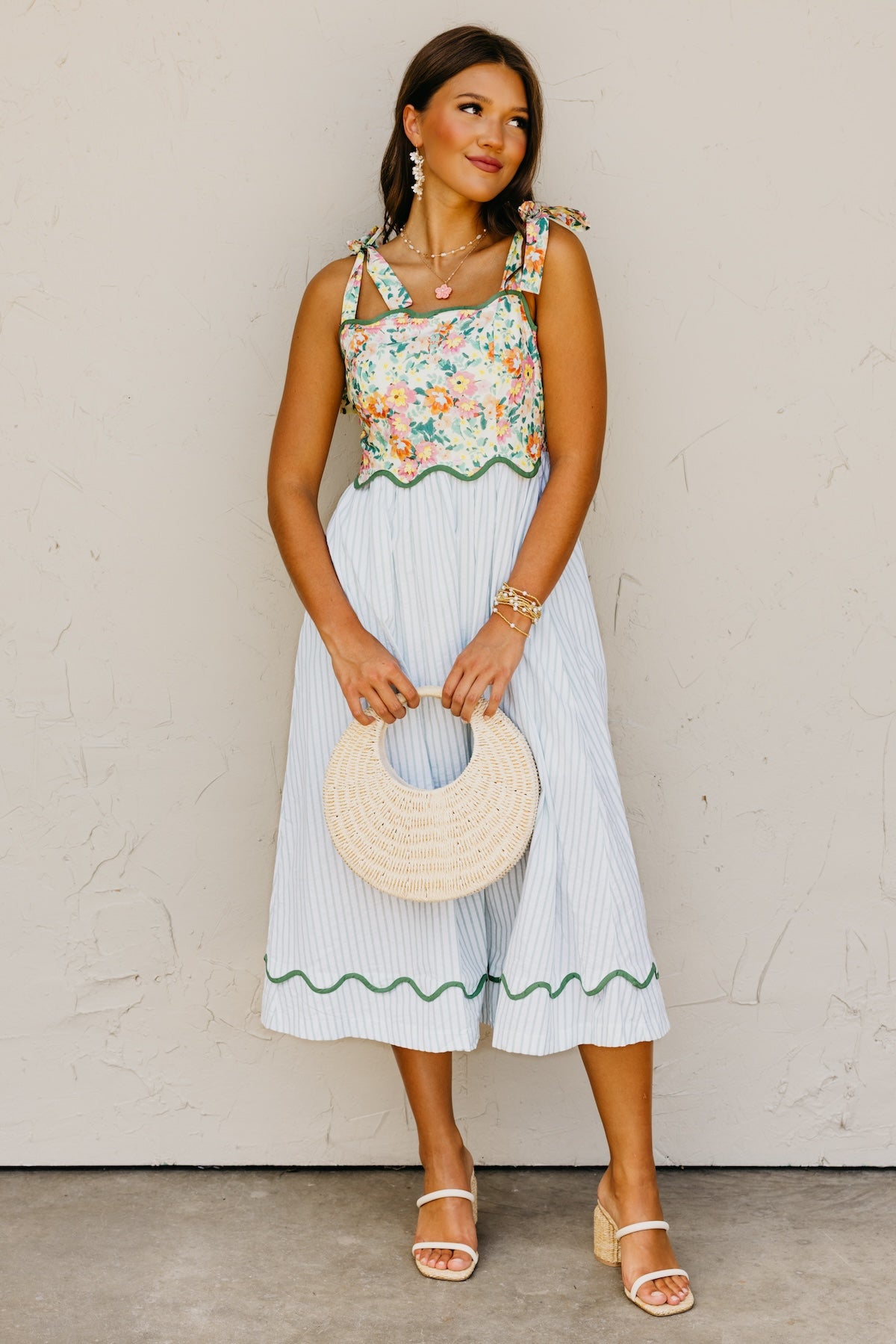 The Kepner Floral Mixed Media Midi Dress
