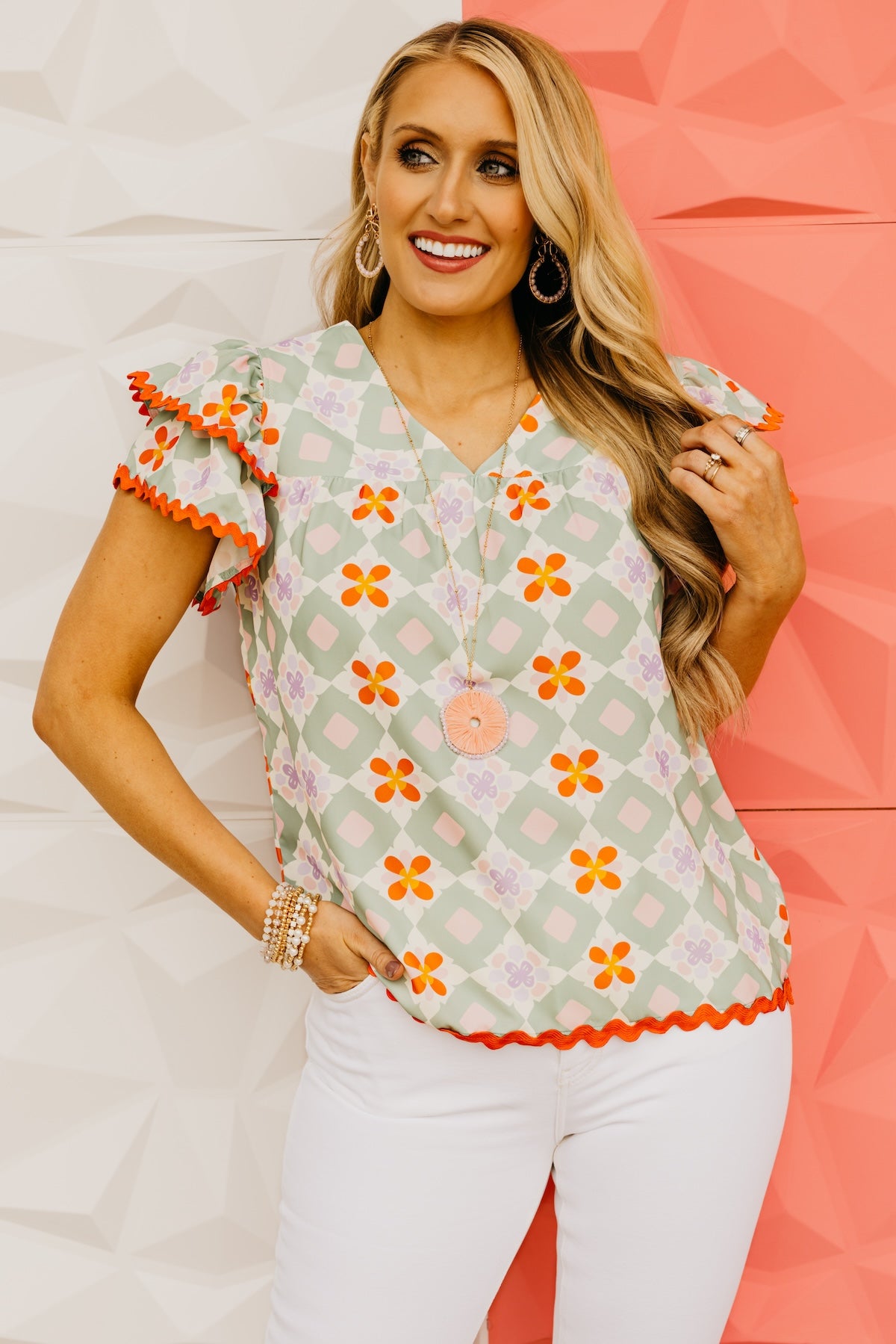 The Collin Geo Ric Rac Trim Blouse