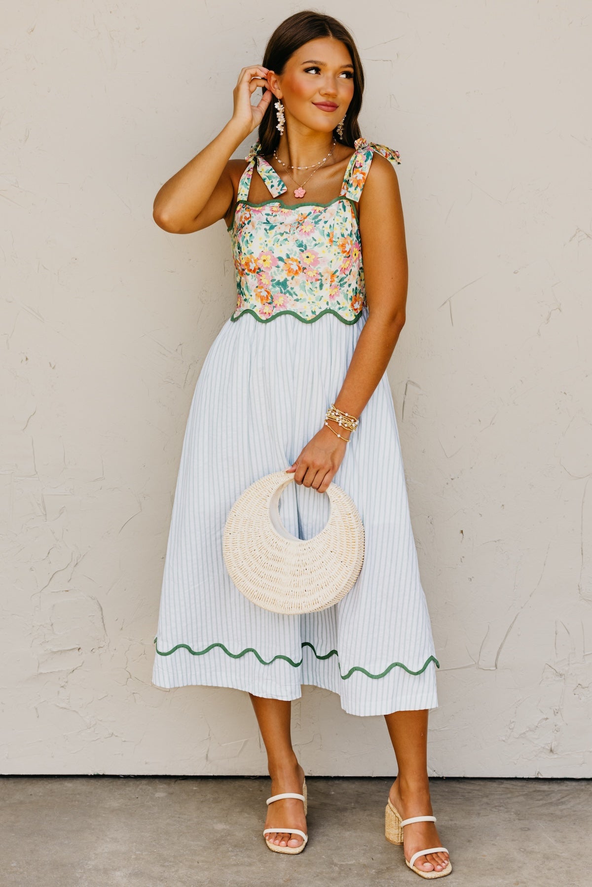 The Kepner Floral Mixed Media Midi Dress