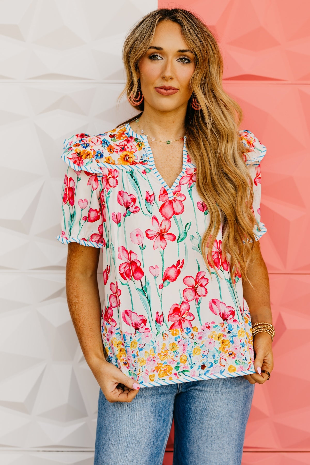 The Ashlynn Floral Split Neck Blouse