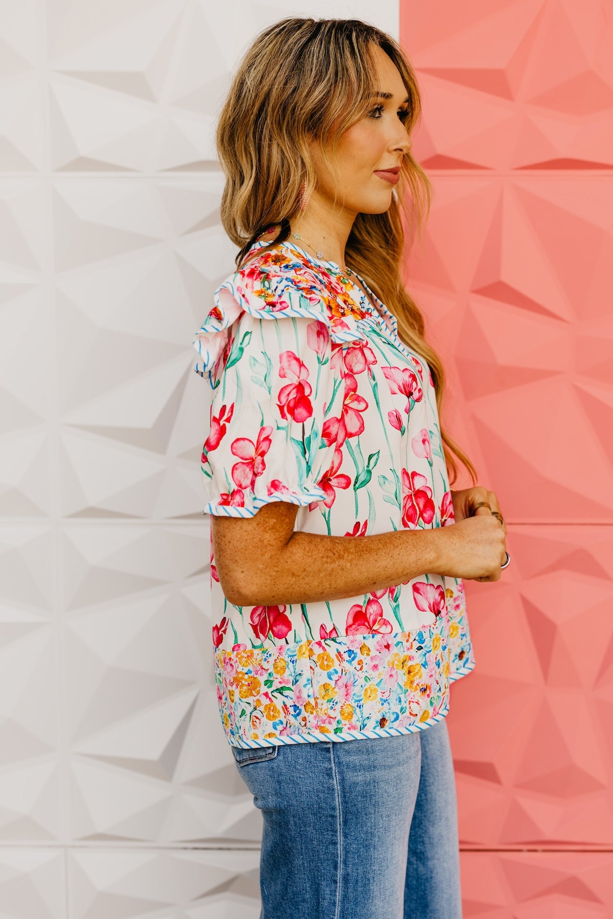 The Ashlynn Floral Split Neck Blouse