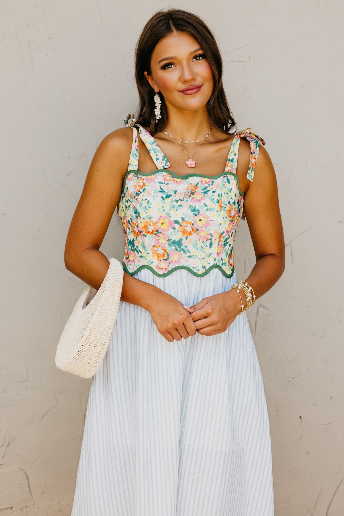The Kepner Floral Mixed Media Midi Dress