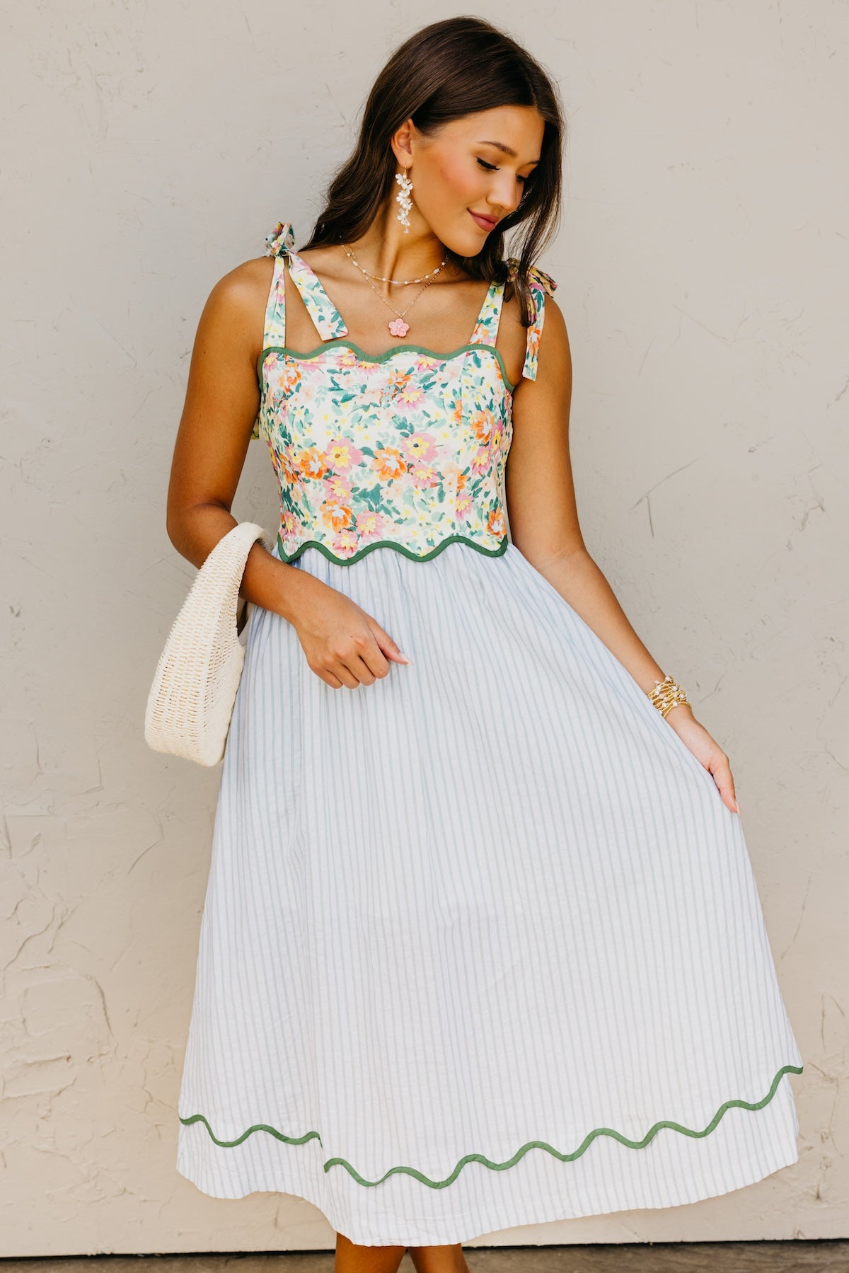 The Kepner Floral Mixed Media Midi Dress