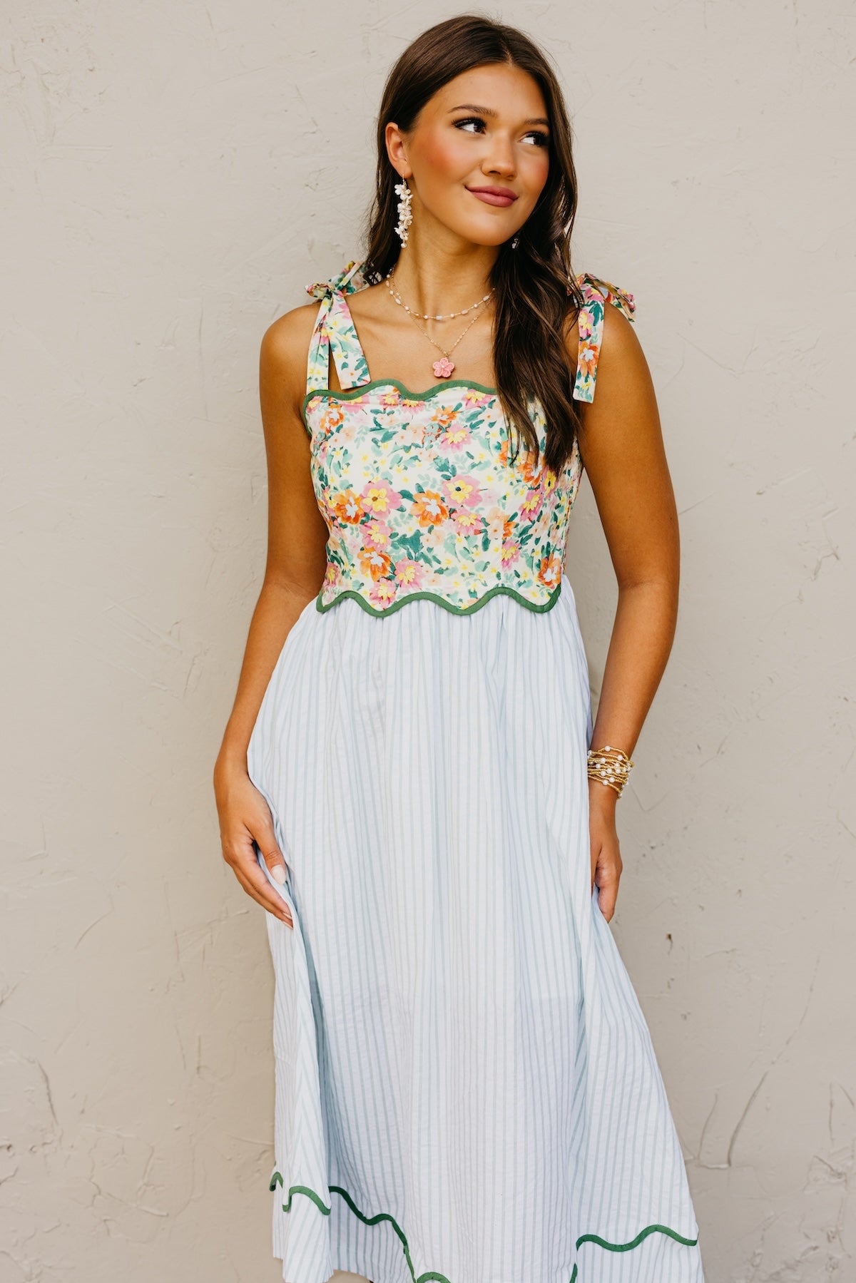 The Kepner Floral Mixed Media Midi Dress