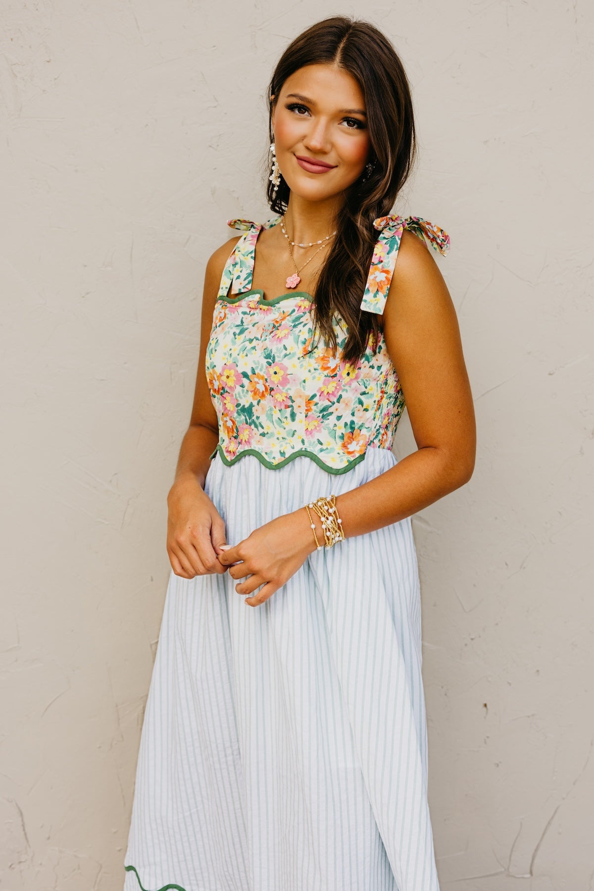 The Kepner Floral Mixed Media Midi Dress