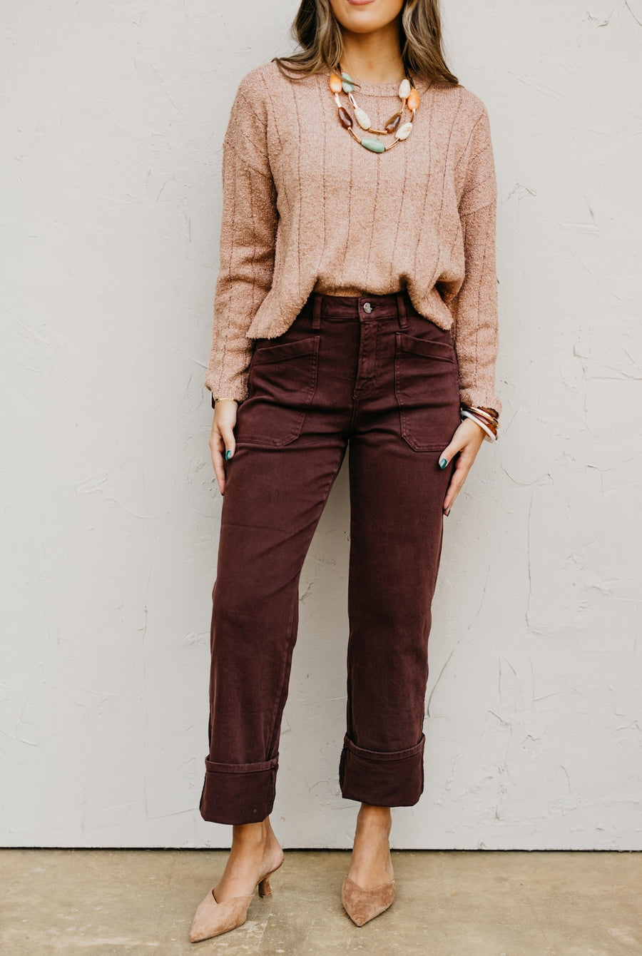 Risen Denim | High Rise Wide Straight Cuffed Patch Pocket