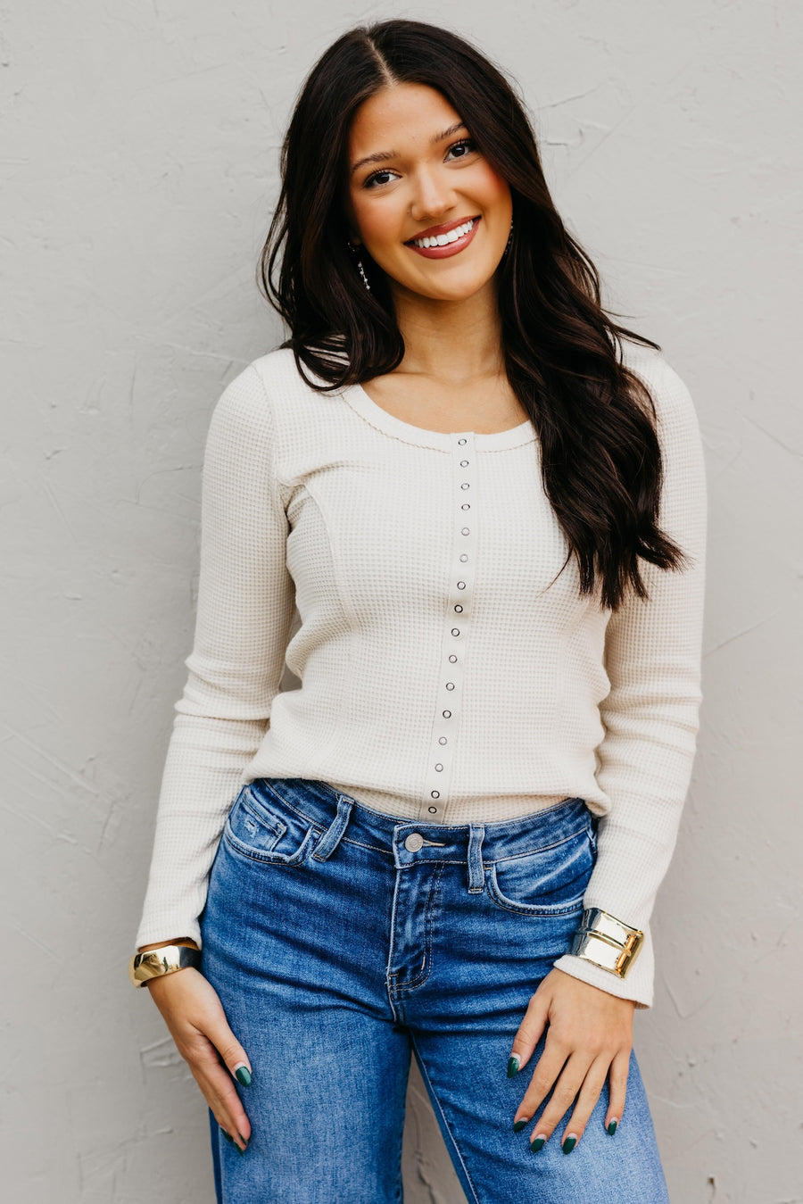 The Lois Button Down Waffle Knit Top