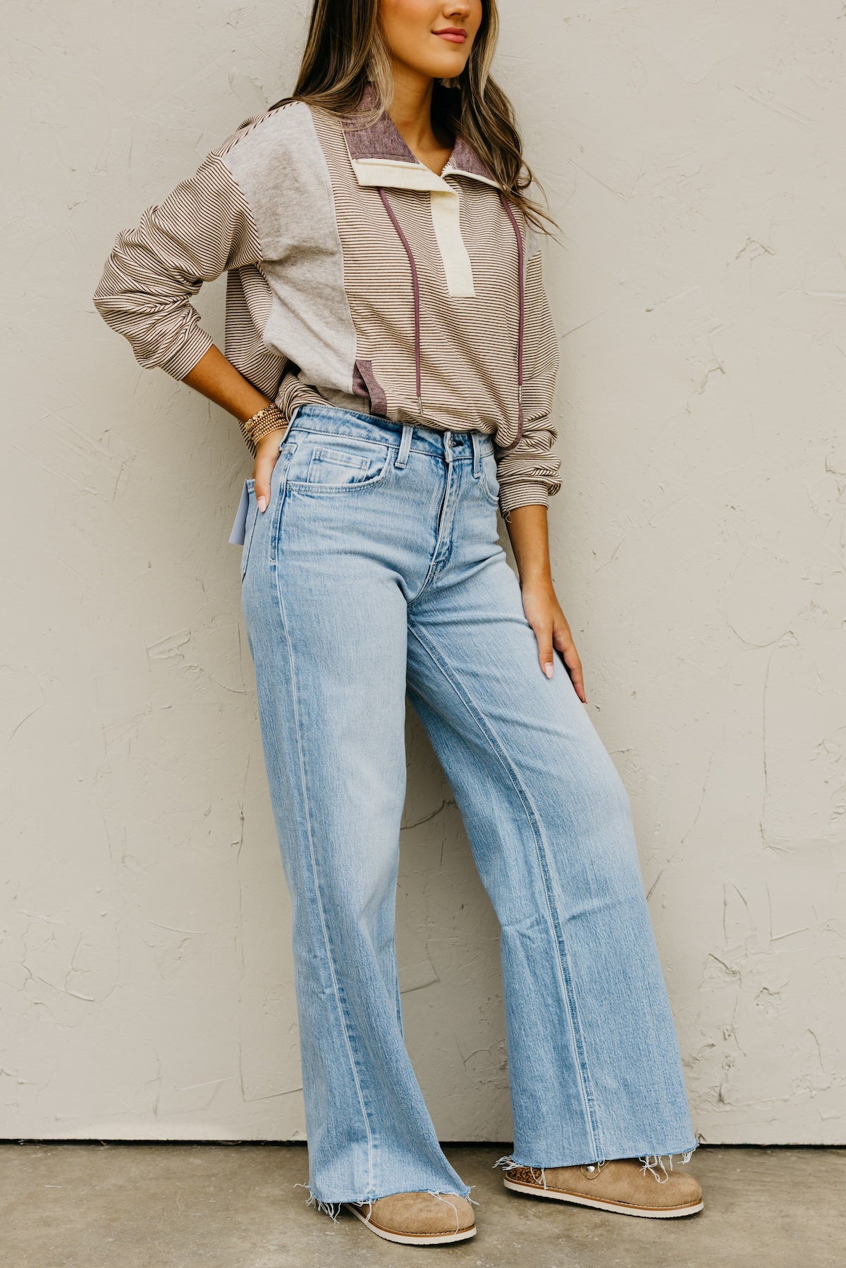 Vervet Denim | High Rise Clean Cut Raw Hem Wide Leg Denim