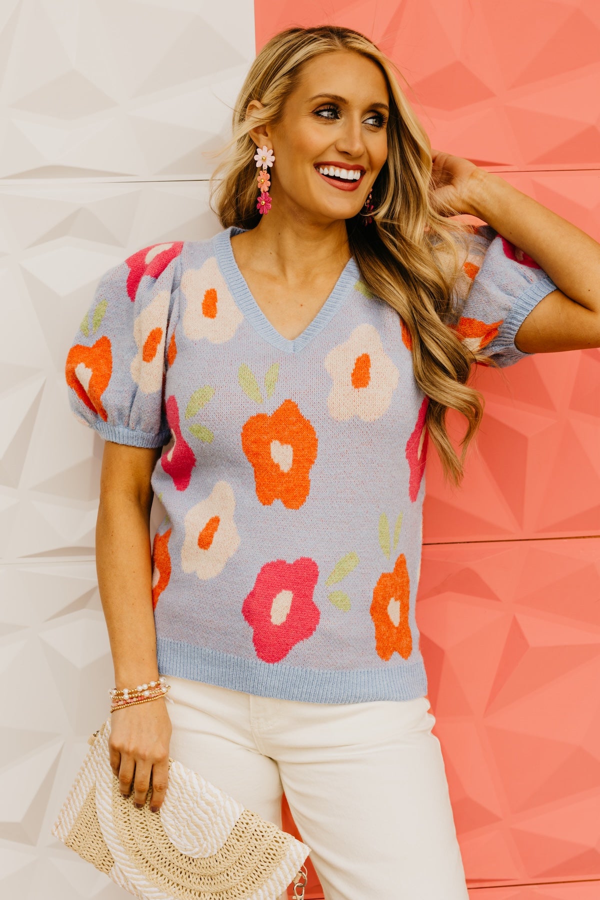The Gracelyn Floral Puff Sleeve Sweater Top