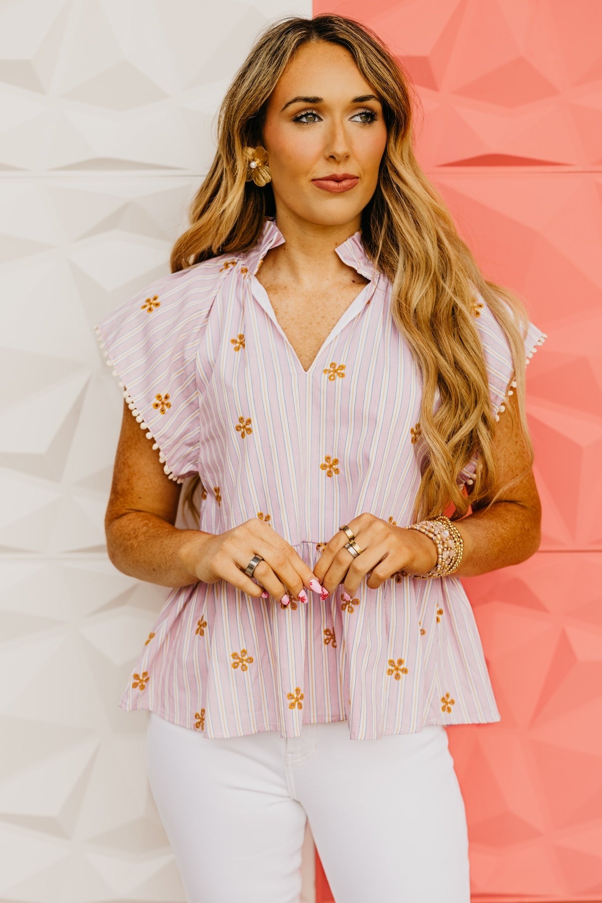 The Jimmy Striped Embroidered Top