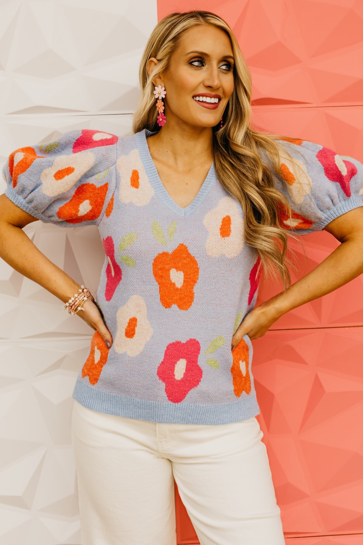 The Gracelyn Floral Puff Sleeve Sweater Top