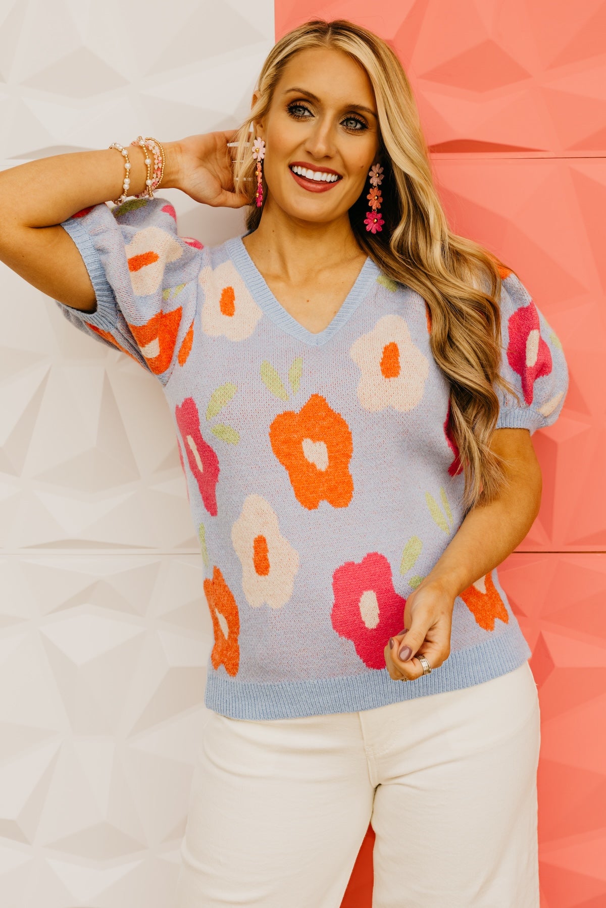 The Gracelyn Floral Puff Sleeve Sweater Top