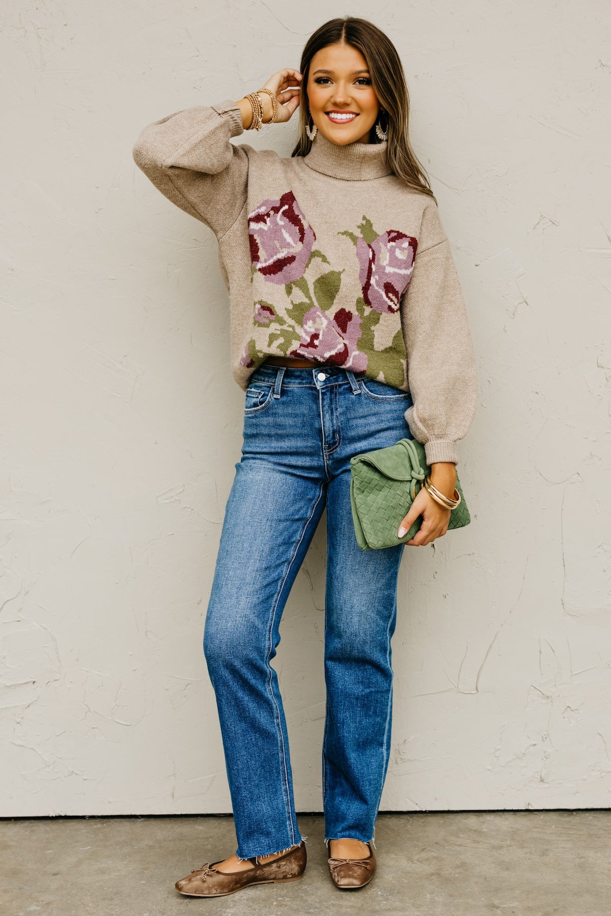 The Susan Floral Turtleneck Longline Sweater
