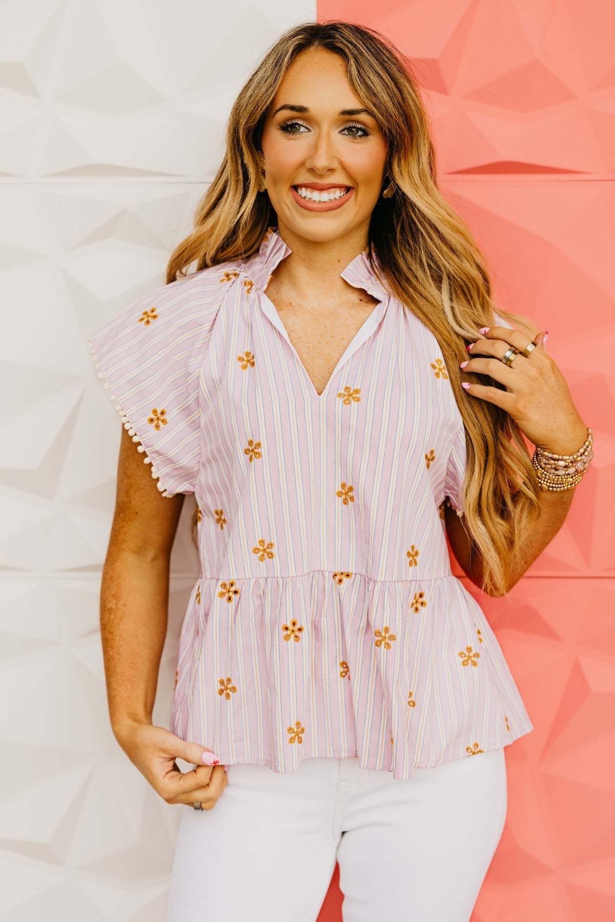 The Jimmy Striped Embroidered Top
