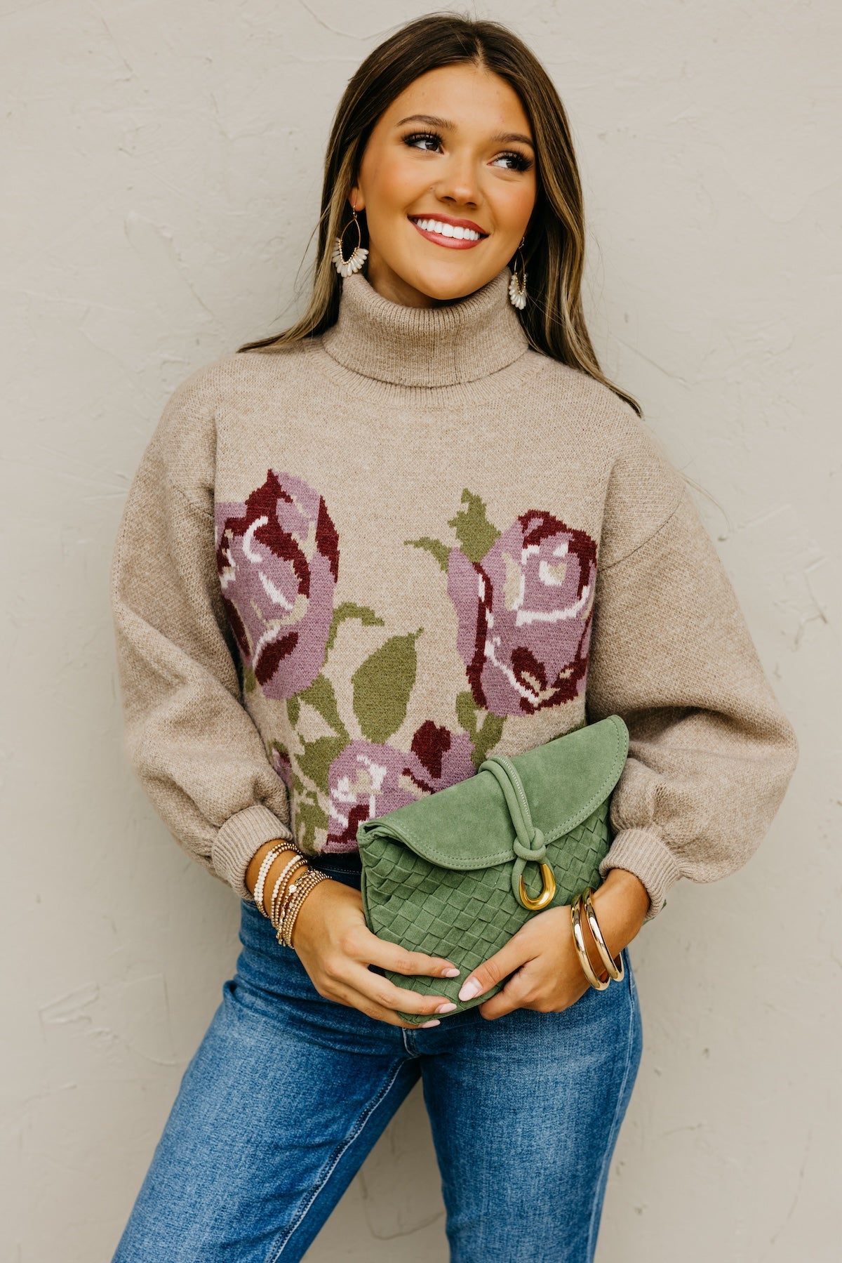The Susan Floral Turtleneck Longline Sweater