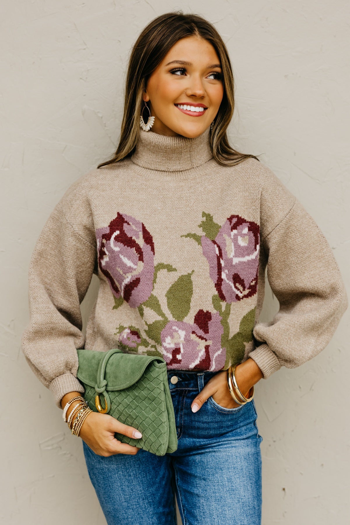The Susan Floral Turtleneck Longline Sweater