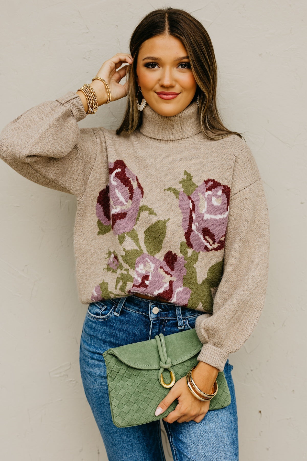 The Susan Floral Turtleneck Longline Sweater