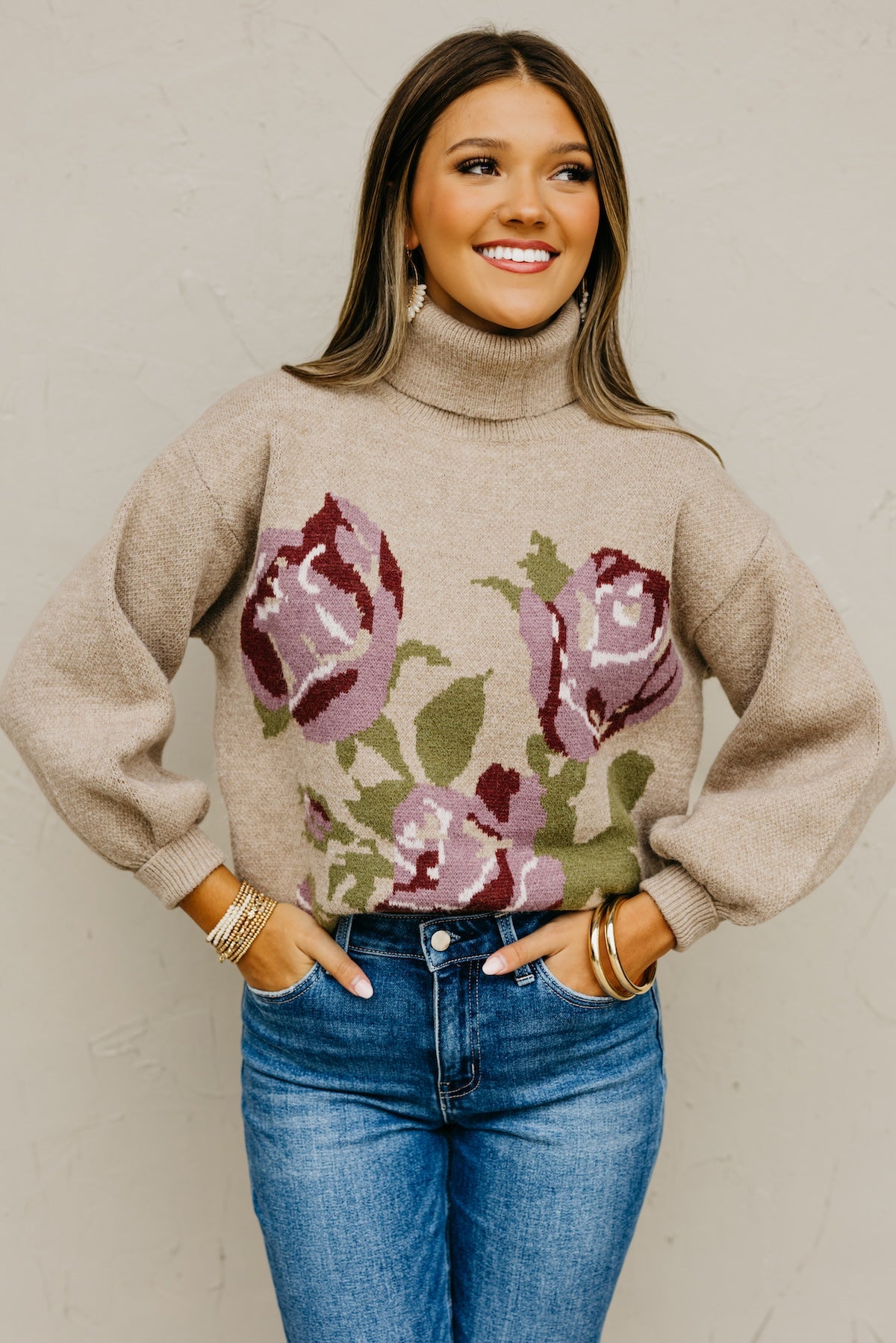 The Susan Floral Turtleneck Longline Sweater