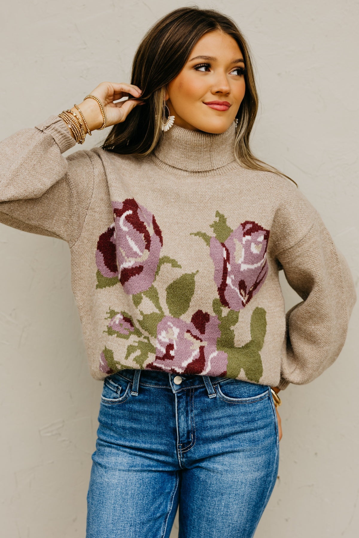The Susan Floral Turtleneck Longline Sweater