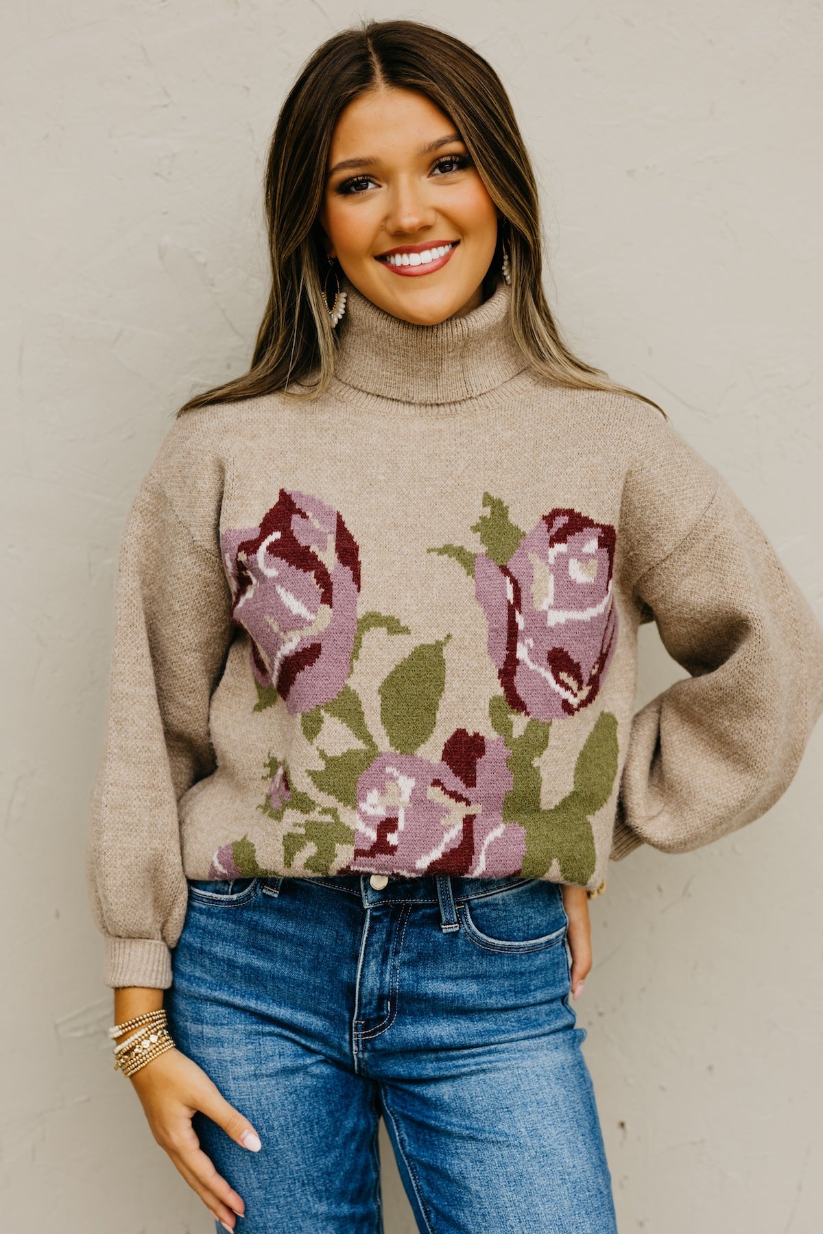 The Susan Floral Turtleneck Longline Sweater
