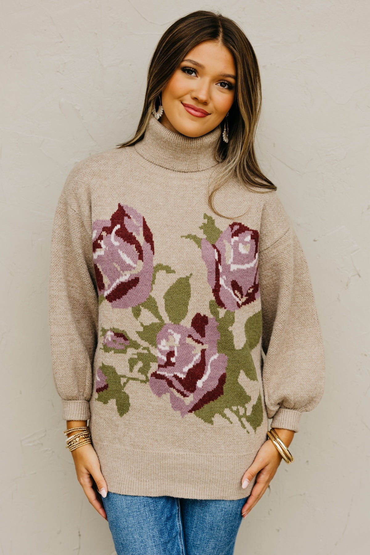 The Susan Floral Turtleneck Longline Sweater