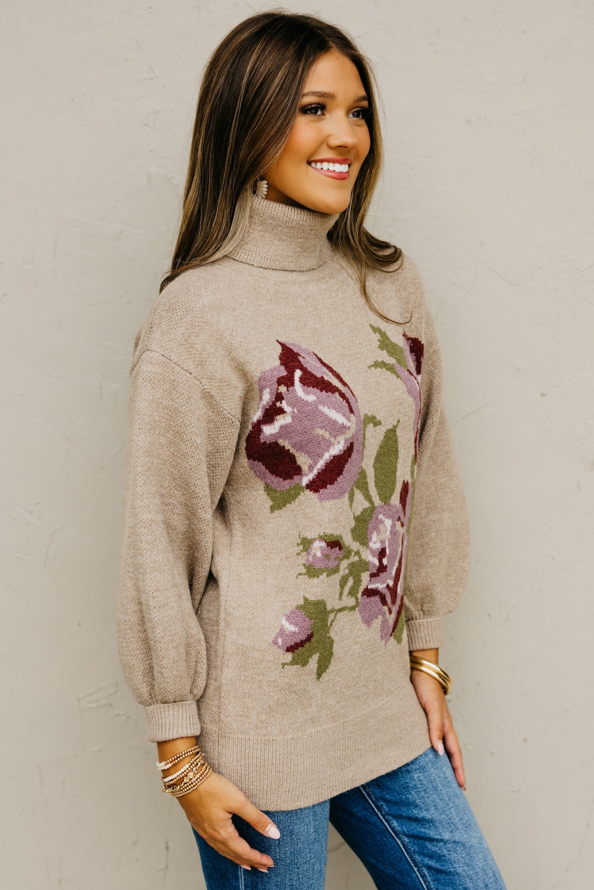 The Susan Floral Turtleneck Longline Sweater