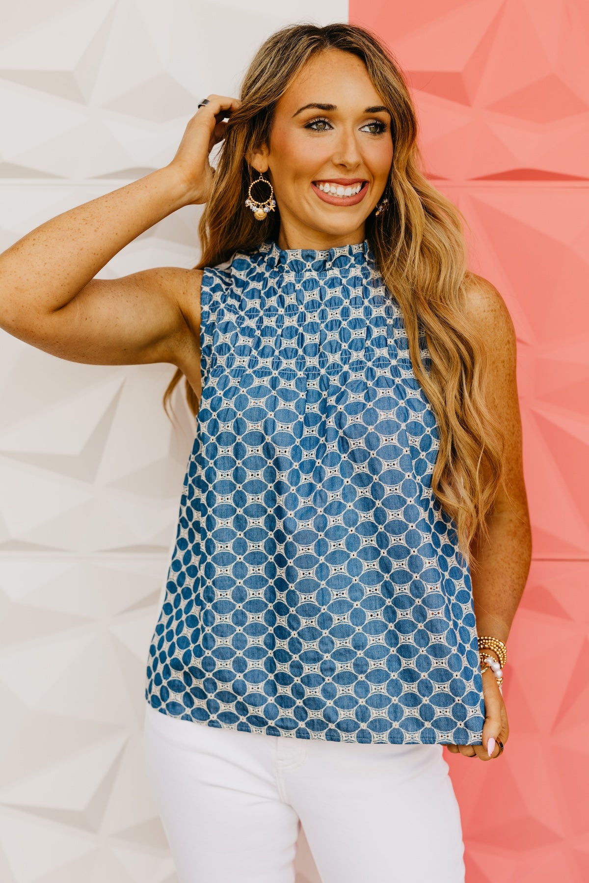 The Catelaya Eyelet Mix Media Top